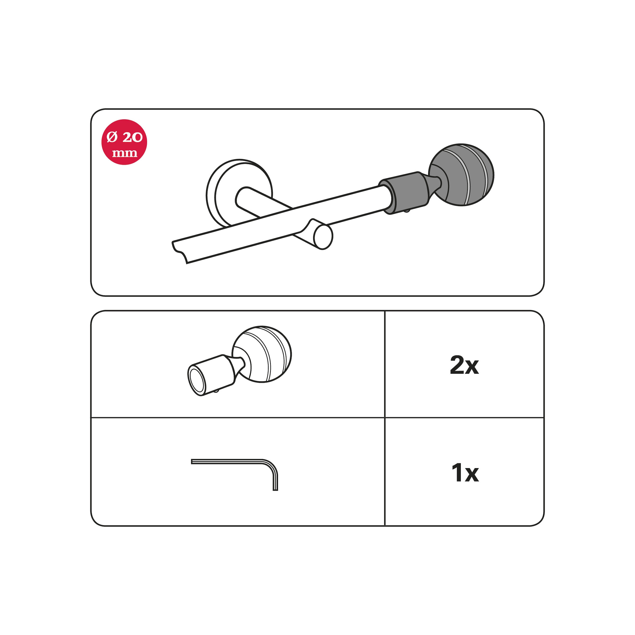 »Kugel«, 20 mm Gardinenstangen-Endstück St.), (2 Chicago GARDINIA Einzelprogramm