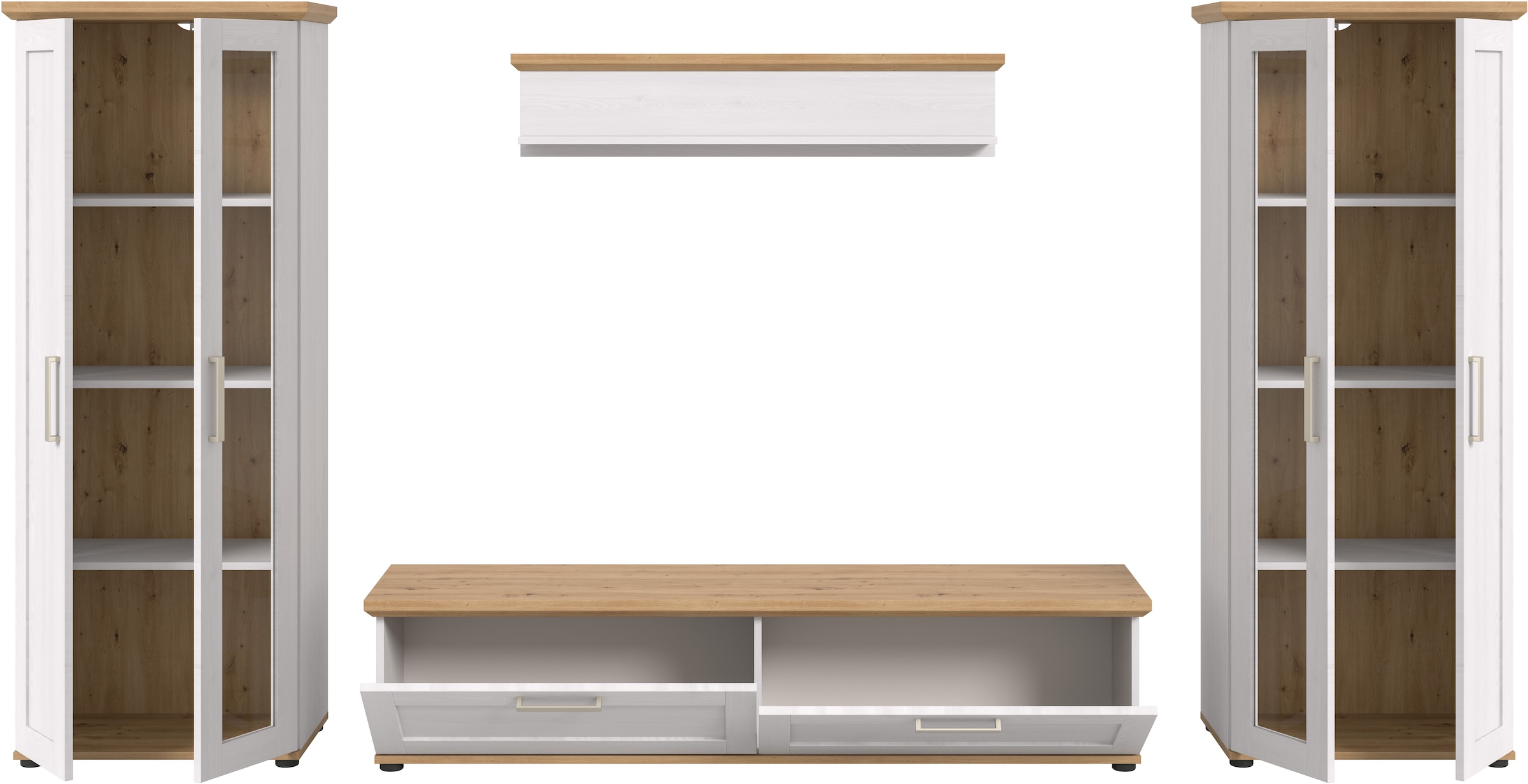 Home affaire Wohnwand »Cosenza«, (Set, 4 St.), Cosenza, Breite: 336 cm, 2xVitrine, Lowboard, Wandboard