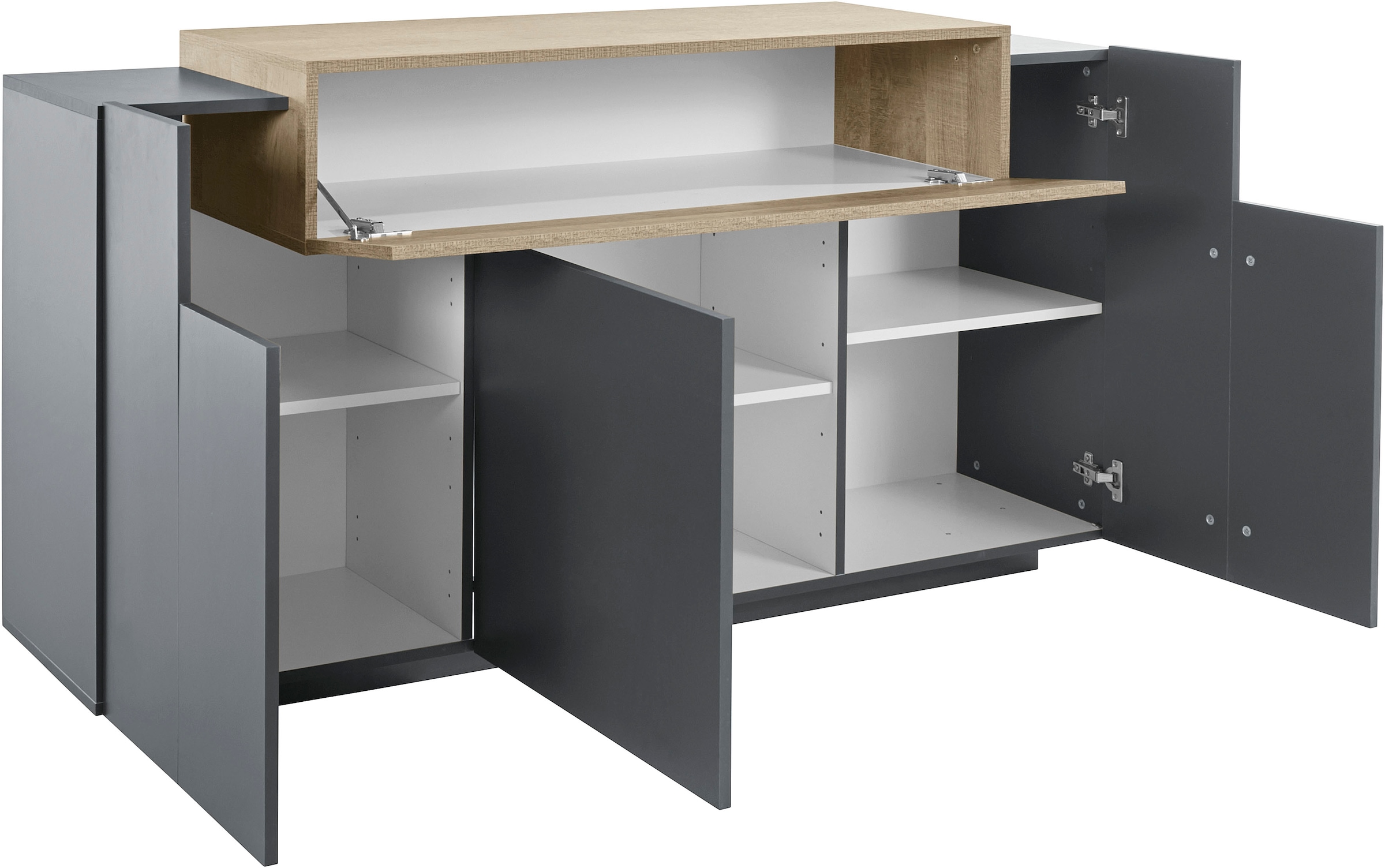 INOSIGN Sideboard »Coro, Kommode, Schrank, Kredenz, grifflos mit Einlegeböden«, mit 1 klappe, 3 Türen, Doppeltiefe B/T/H 160x45x85,6cm
