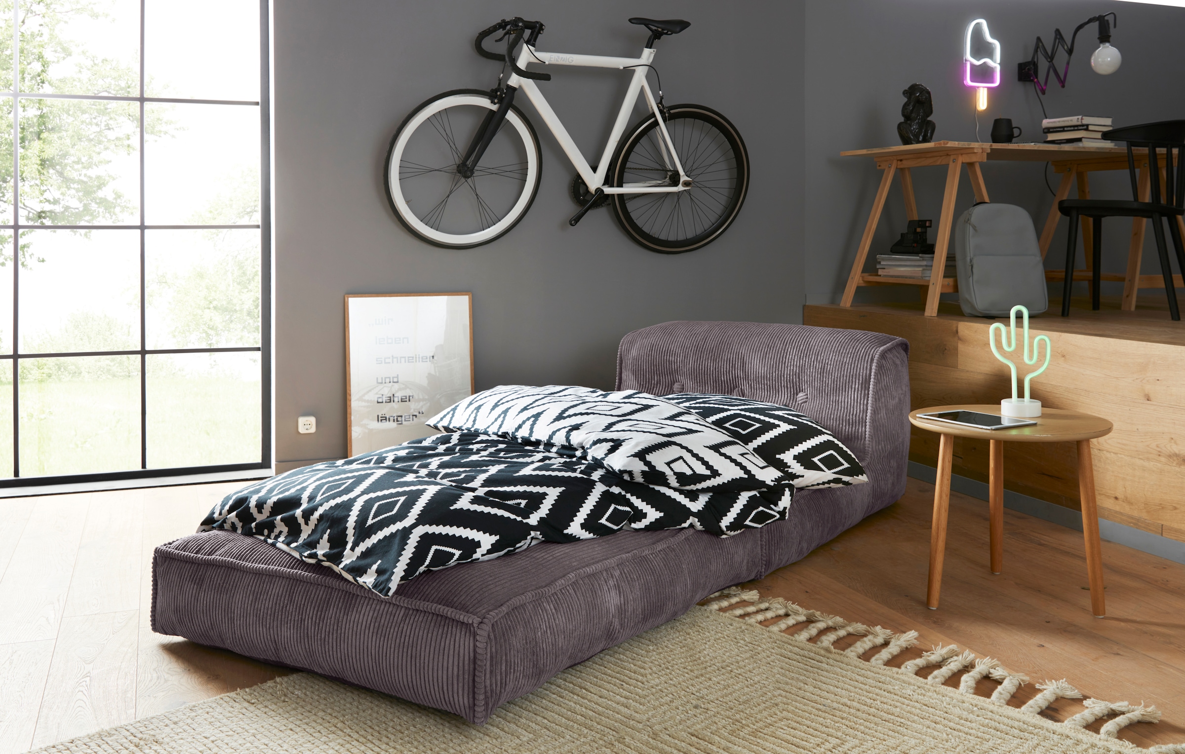 INOSIGN Sessel »Pia« Loungesessel aus Cord, in 2 Größen, Pouf-Funktion.