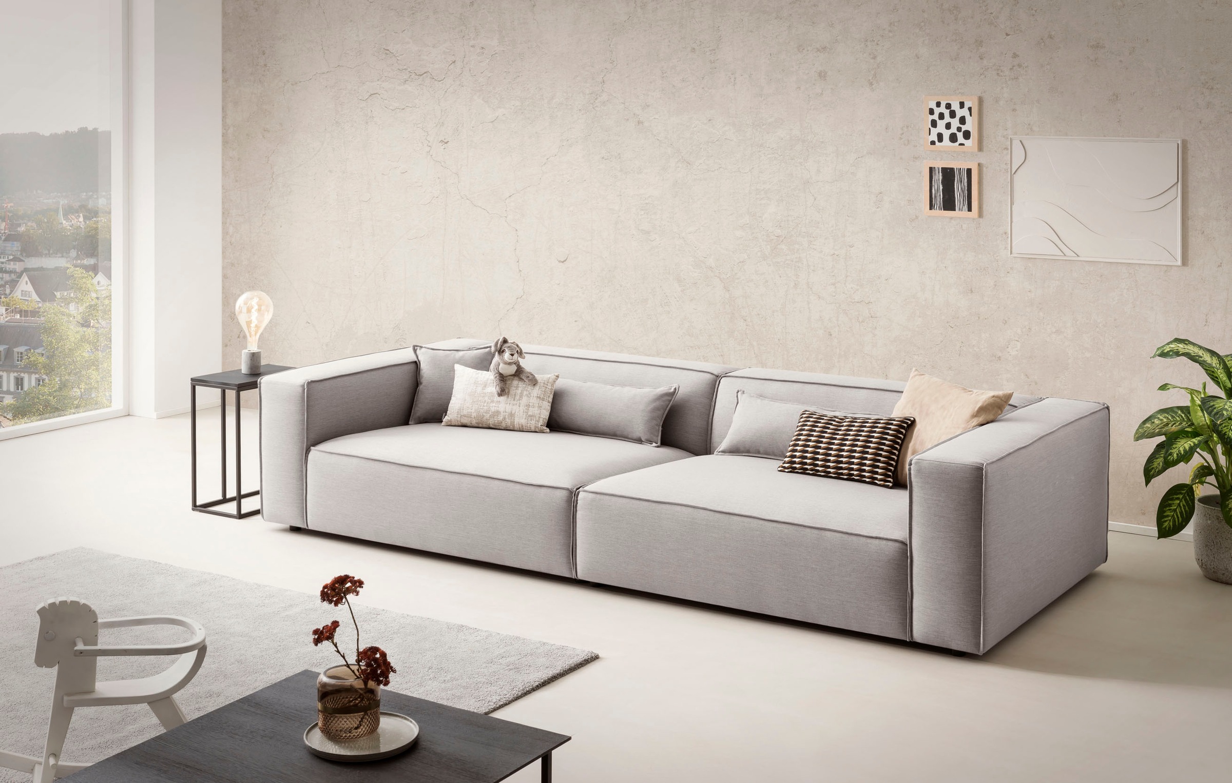 LeGer Home by Lena Gercke 3-Sitzer »PIARA, XXL Sofa mit Kedernaht, Big-Sofa in Cord oder Leinenoptik«, schwarze Füße, bequemer Sitzkomfort, extra tiefe Sitzfläche