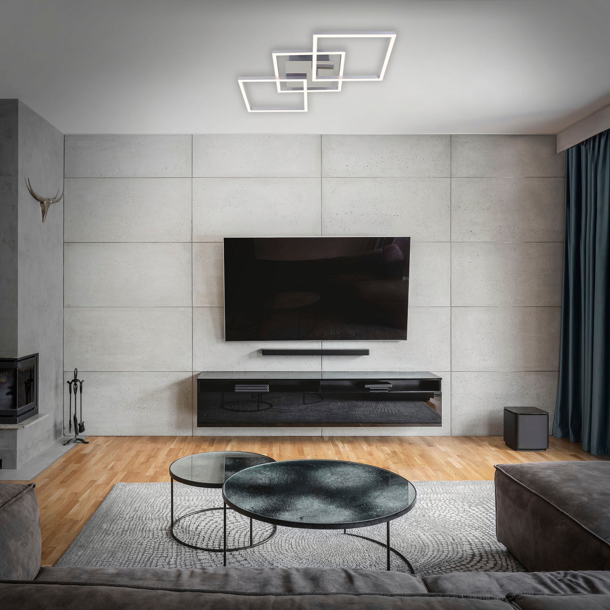 Briloner Leuchten LED Deckenleuchte »3217018 FRAME«, Leuchtmittel LED-Board | LED fest integriert, Deckenlampe, 76,3x36,8x7,3cm, Chrom-Alu, 36W, Wohnzimmer, Küche, Flur
