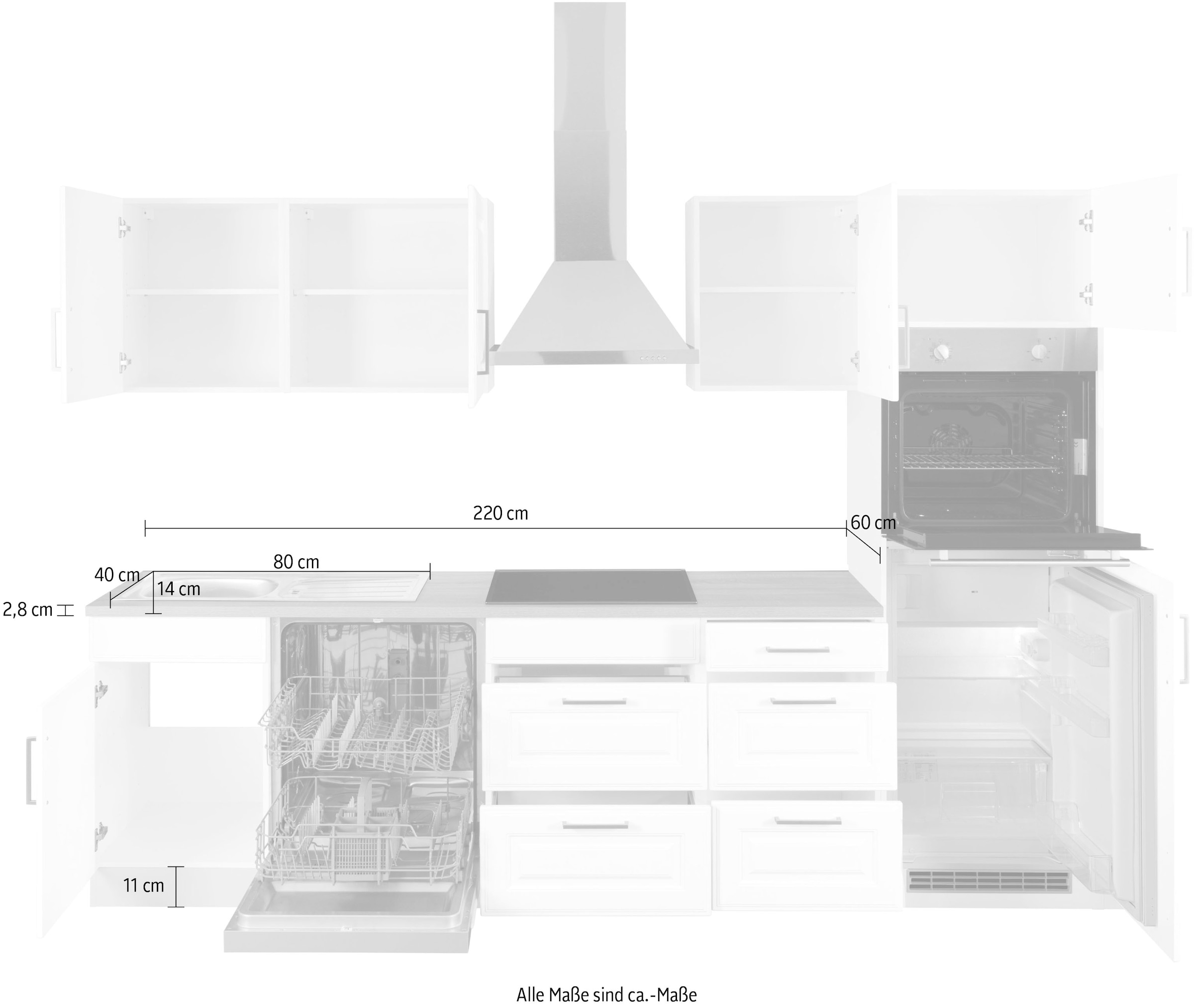KOCHSTATION Küchenzeile »KS-Stockholm«, Breite 280 cm, mit hochwertigen MDF Fronten im Landhaus-Stil