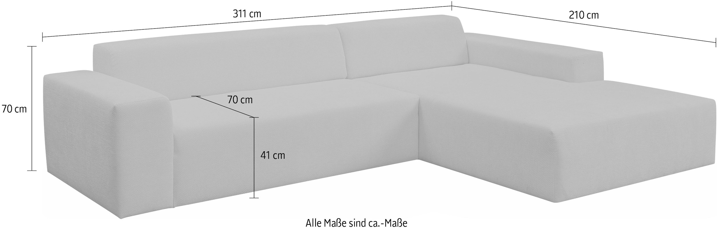 WERK2 Ecksofa »Zeus-XL, Mega-Sofa mit großer Sitztiefe, Stellmaße 311cm x 210cm«, Curvy Trend Garnitur mit urbaner Optik, bequem, Big-Sofa, L-Form