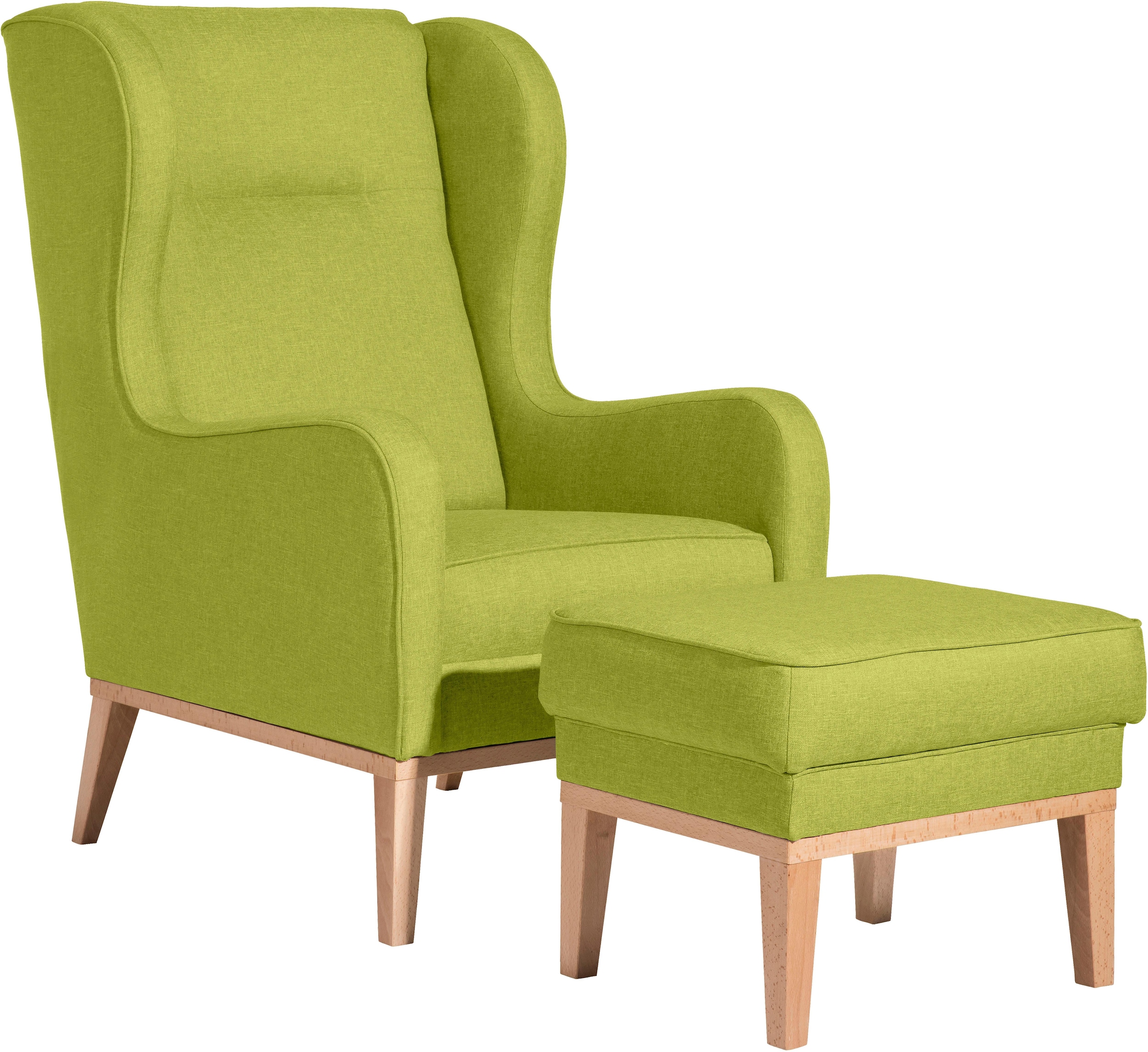 Max Winzer® Ohrensessel »Anthony eleganter Hochlehner, Designsessel, bequem und komfortabel«, mit umlaufendem Holzsockel & Kedernaht, Solitärmöbel mit hohem Holzfuß