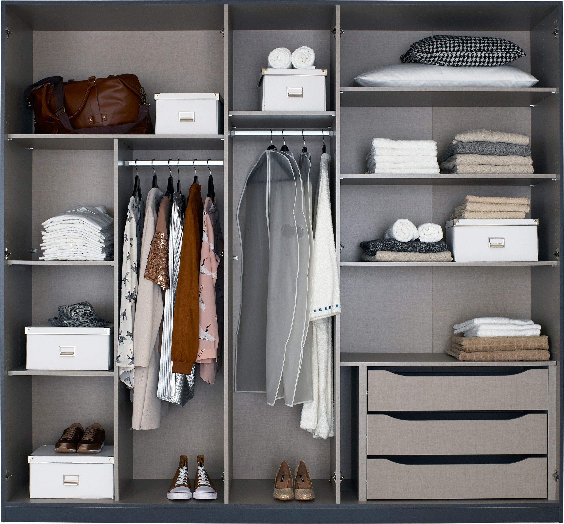 rauch Drehtürenschrank »Bellezza«, inkl. Schubkasteneinsatz, Wäscheeinteilung und weiterem Zubehör