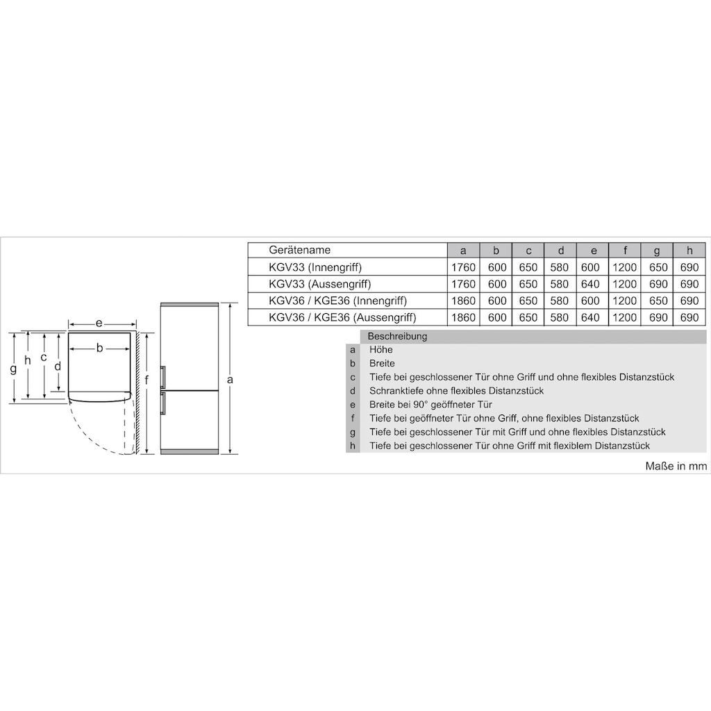 BOSCH Kühl-/Gefrierkombination »KGV33VLEA«, KGV33VLEA, 176 cm hoch, 60 cm breit