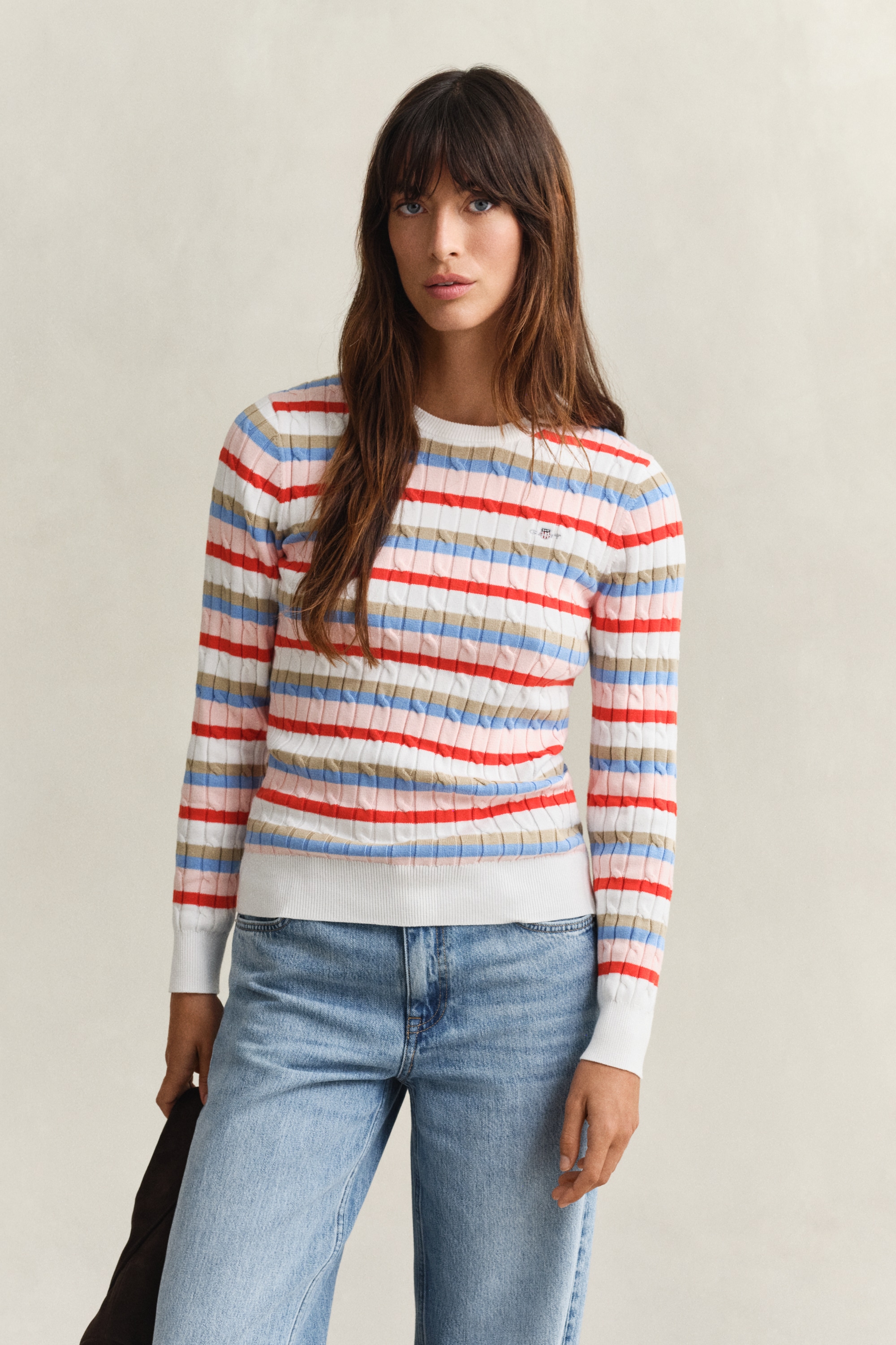 Gant Rundhalspullover »STRETCH COTTON CABLE STRIPE C-NECK«
