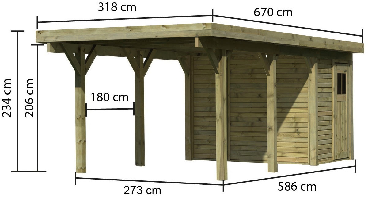 Karibu Einzelcarport »Classic 2«, Holz, 250 cm, natur, mit Geräteraum