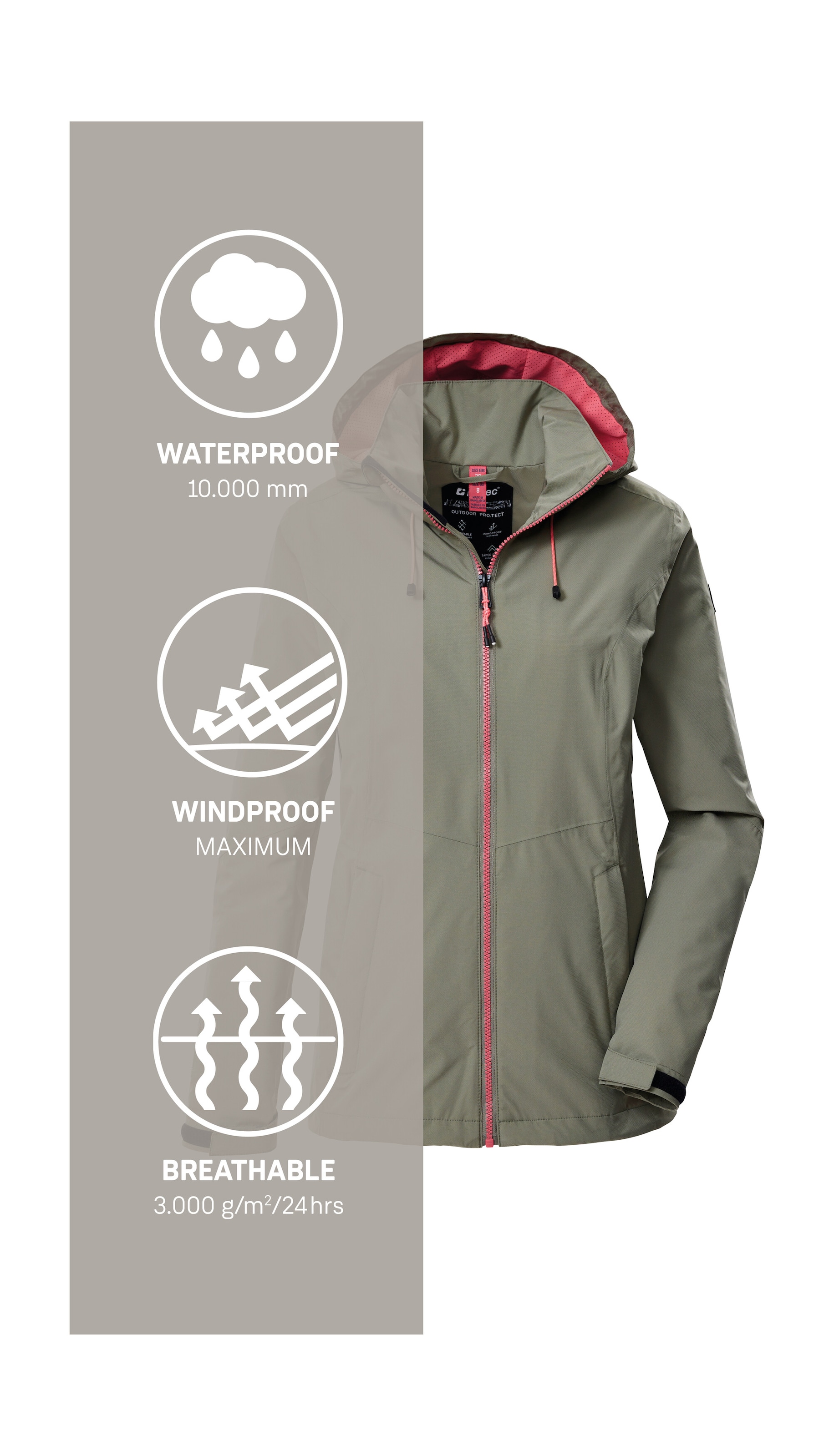 Killtec Outdoorjacke »Damen Regenjacke OOKS 1«, Leichte, wasser- und winddichte Jacke, atmungsaktiv, abnehmbare Kapuze