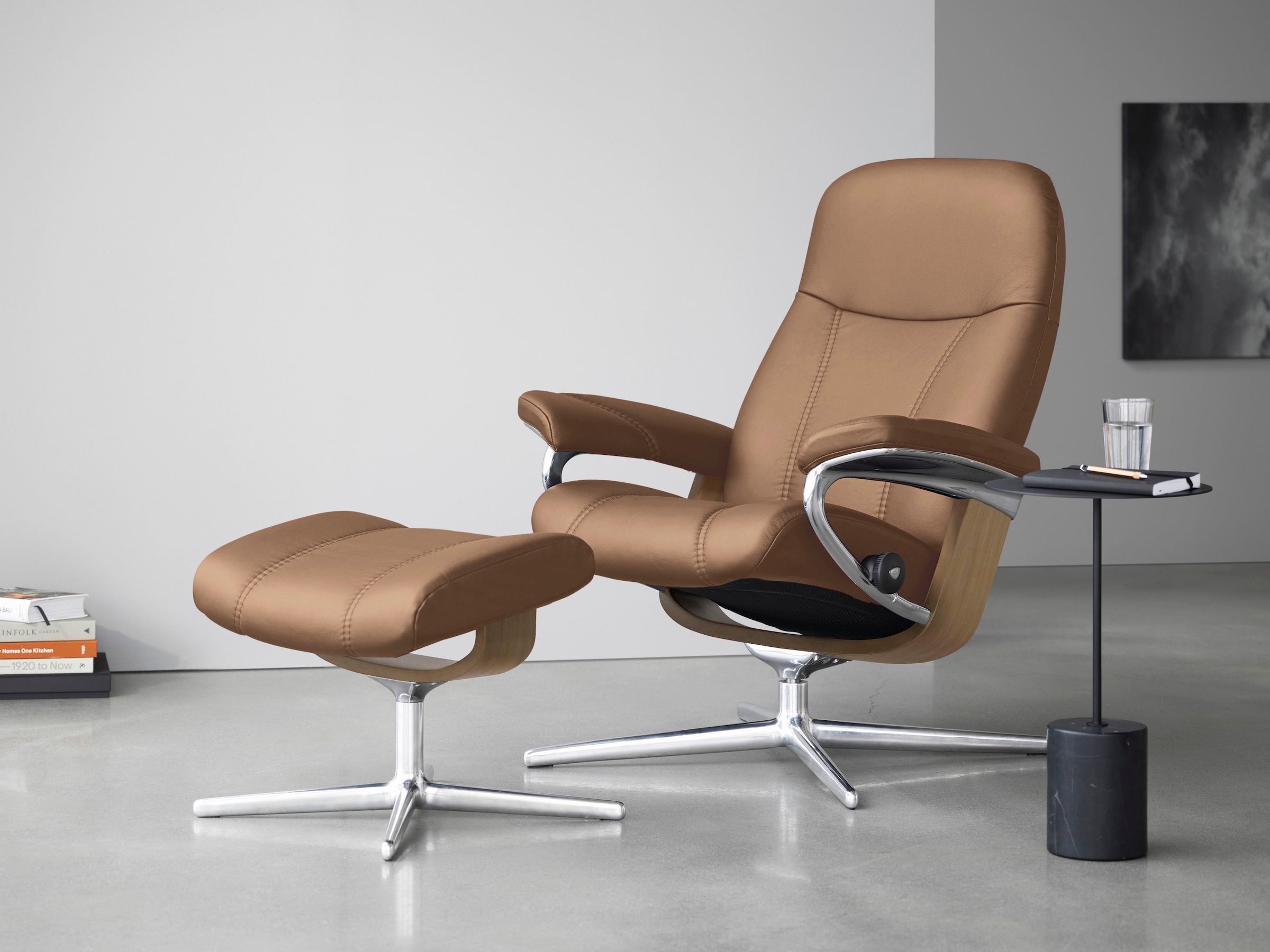 Stressless® Relaxsessel »Consul«, (Set, Relaxsessel mit Hocker), mit Hocker, mit Cross Base, Größe S, M & L, Holzakzent Eiche