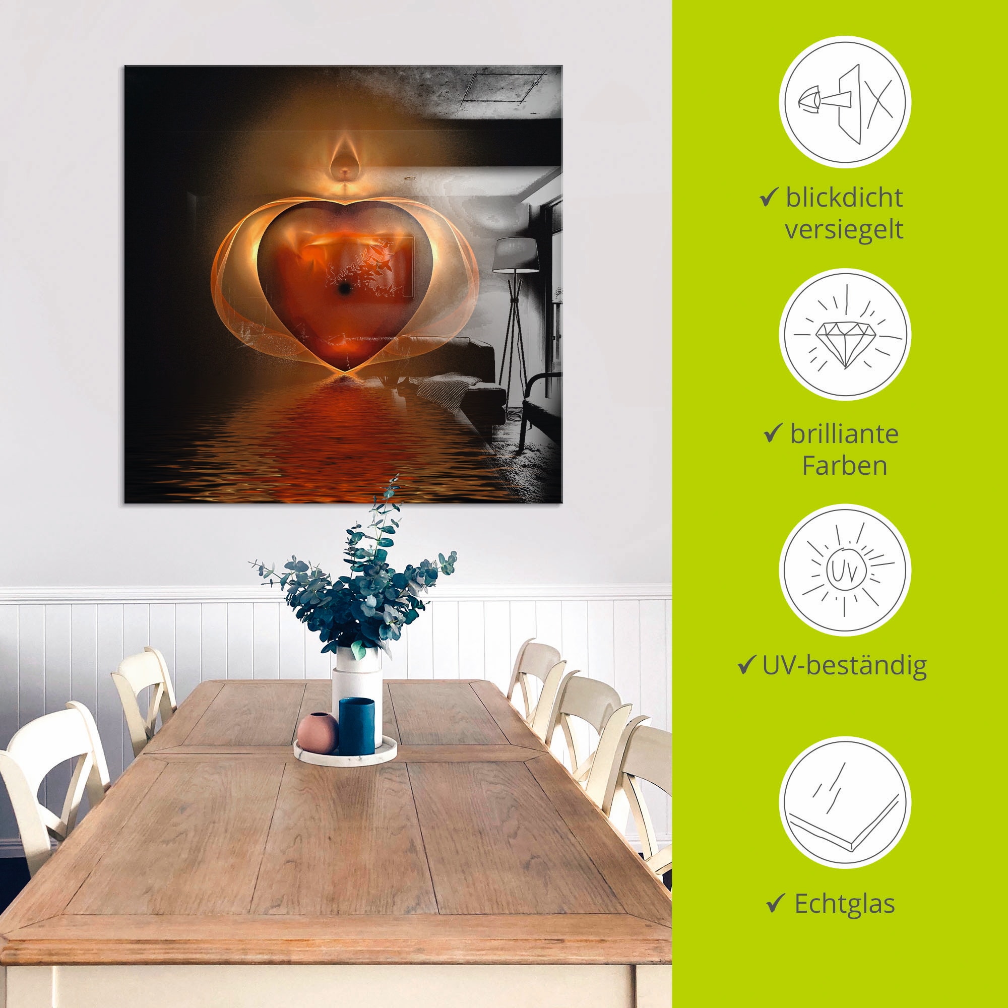 Artland Glasbild »Herz«, Herzen, (1 St.), in verschiedenen Größen