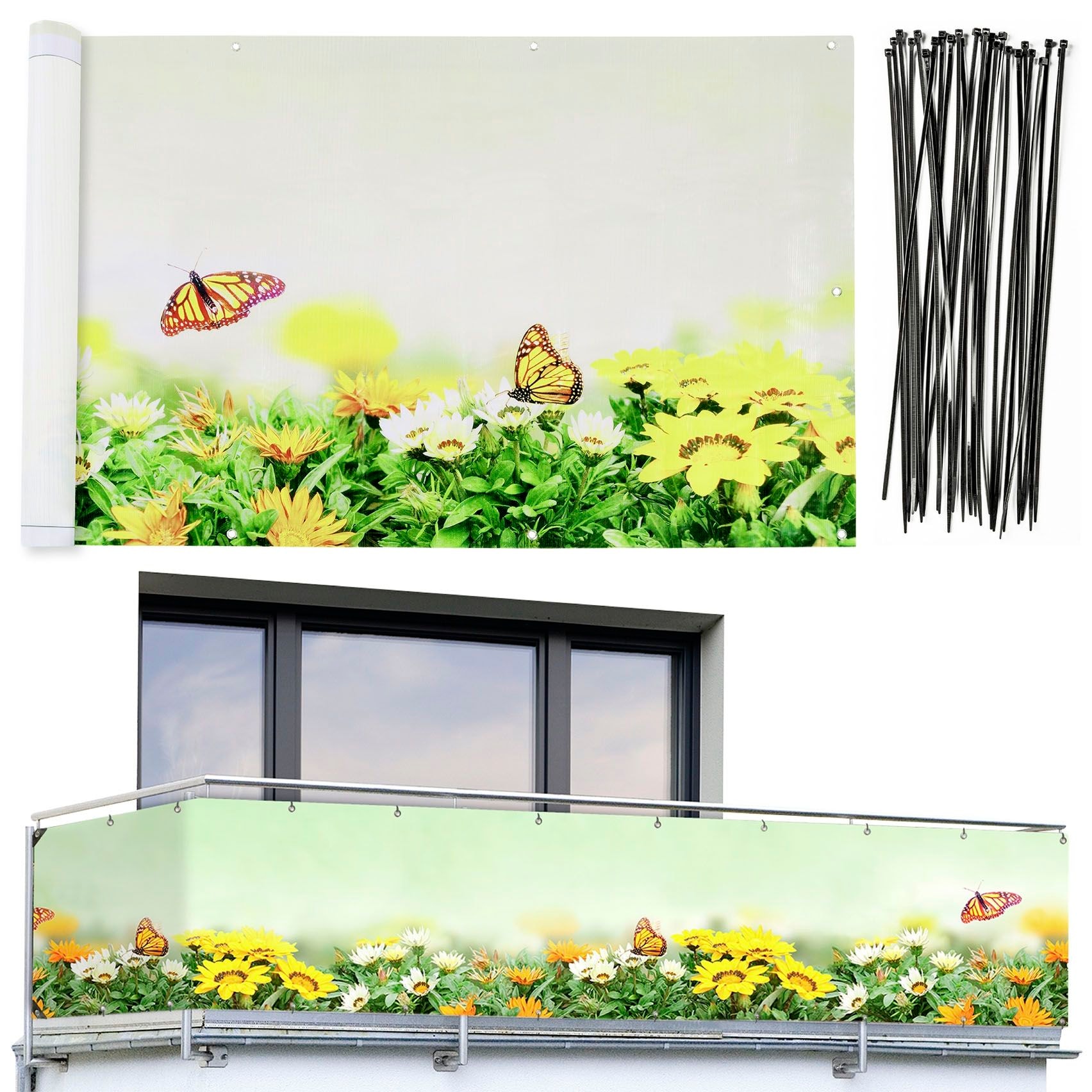 Maximex Balkonsichtschutz, 5 m, reißfest, mit Schmetterlings-Motiv