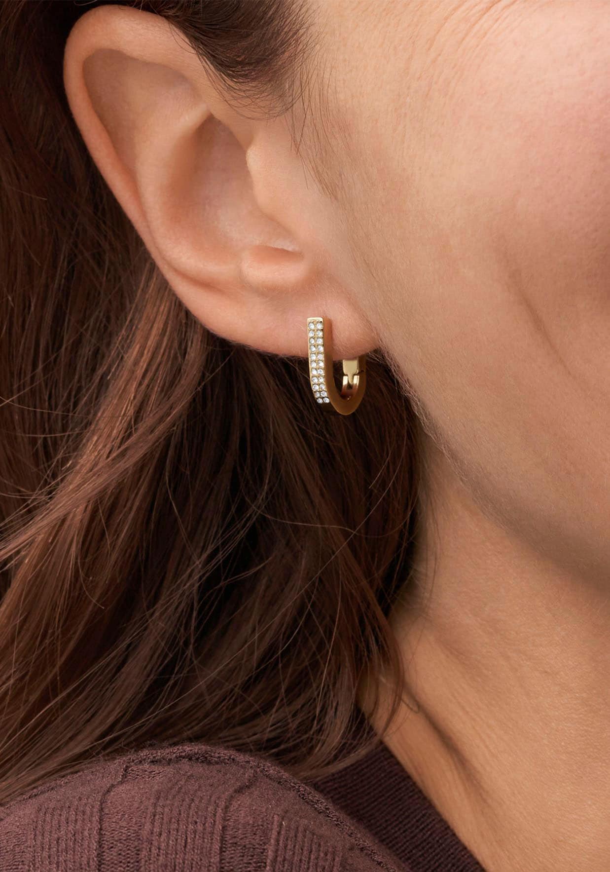 Fossil Paar Creolen »HERITAGE D-LINK GLITZ, JF04587710«, mit Glassteinen - Einhänger abnehmbar