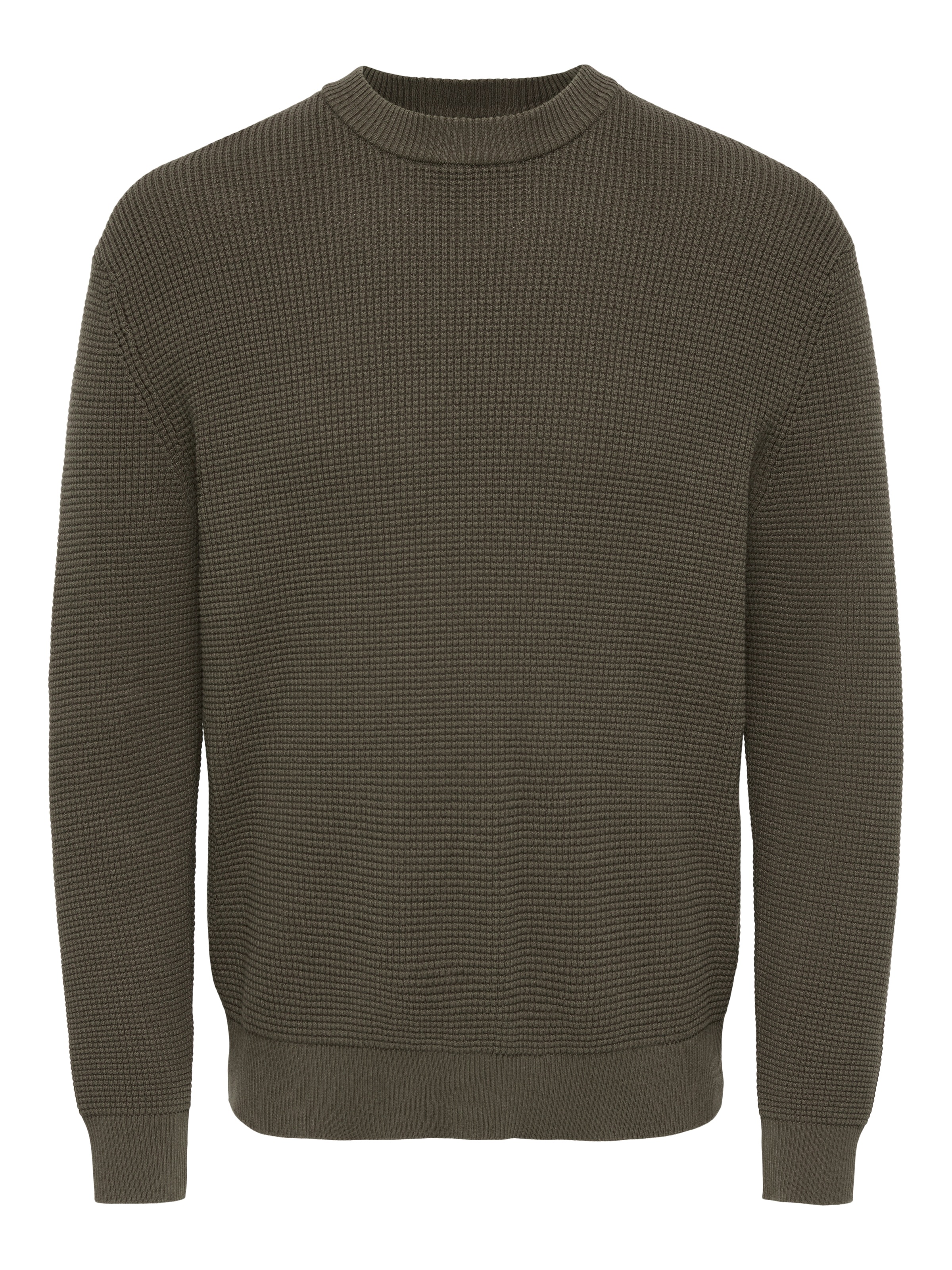 ONLY & SONS Rundhalspullover »ONSMARIUS LS WAFFLE CREW REG OTL« Baumwollmischung, regular fit