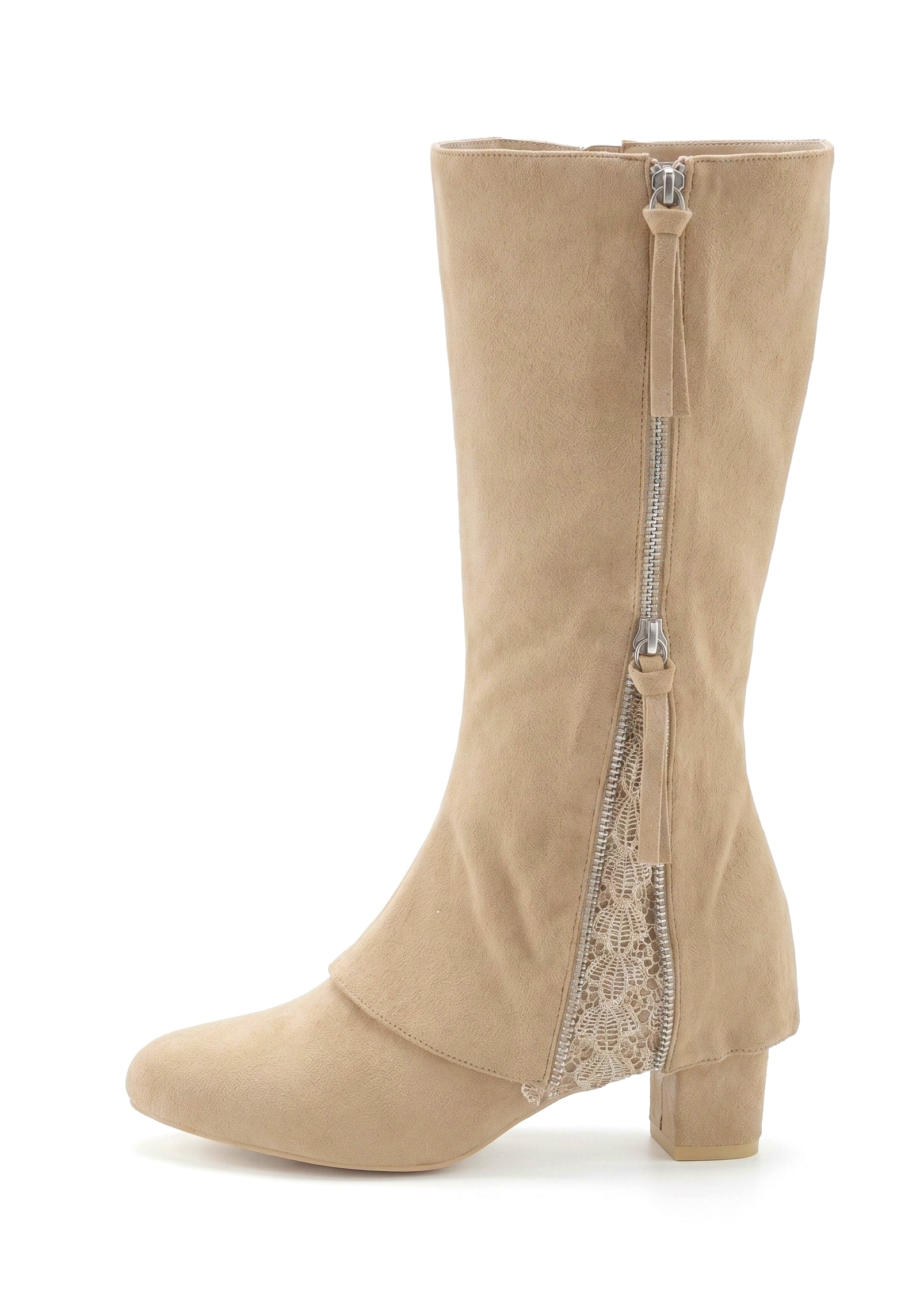 LASCANA Stiefel »Boots, Stiefelette,«  mit raffiniertem Spitzendetail und Zierreißverschluss