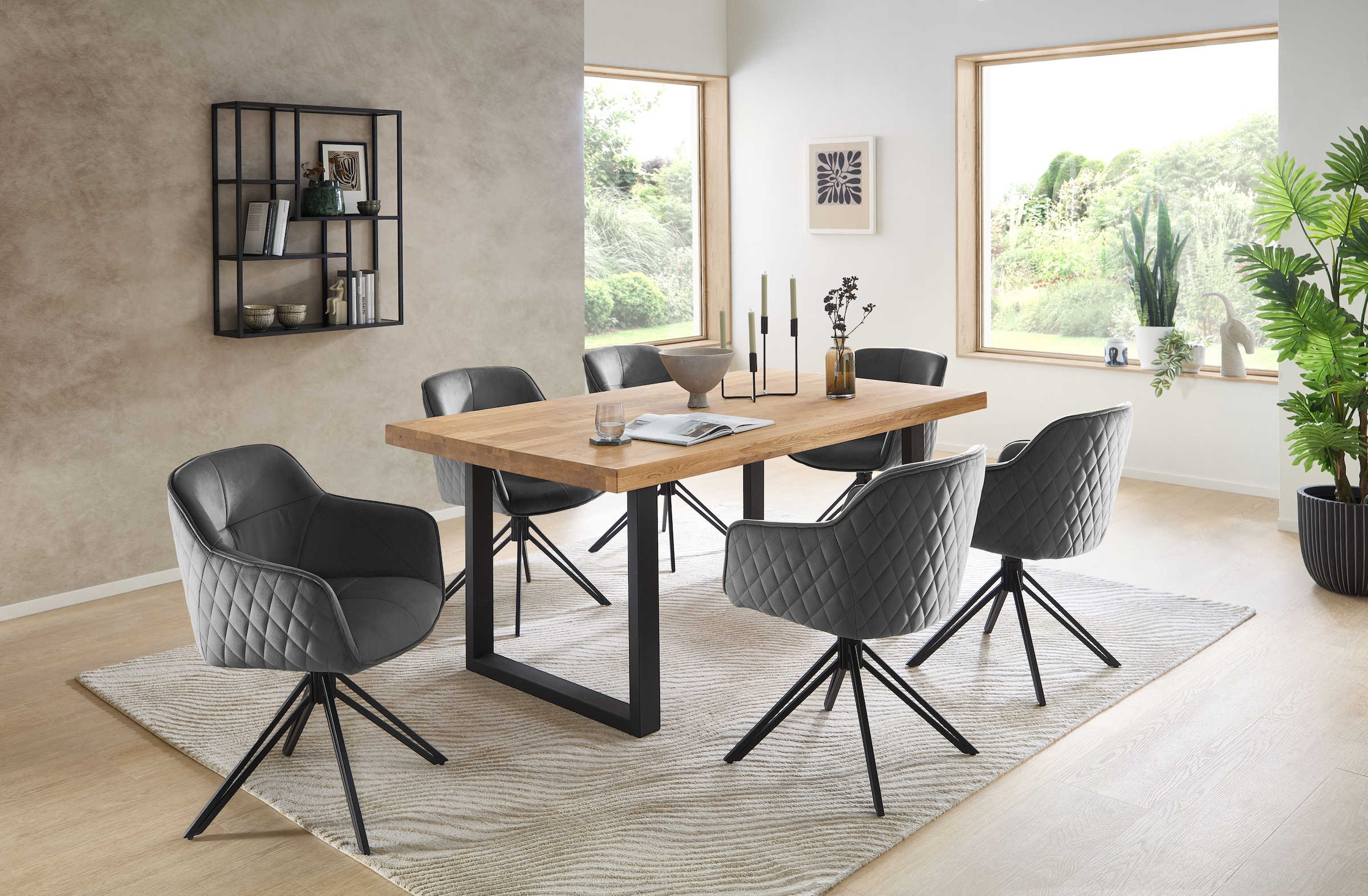 Stolkom Esstisch »Chris Esszimmertisch Eiche Massivholz, BxHxT 110x47x70 cm« Gerade Kante, Industrial Style Eiche Massivholz