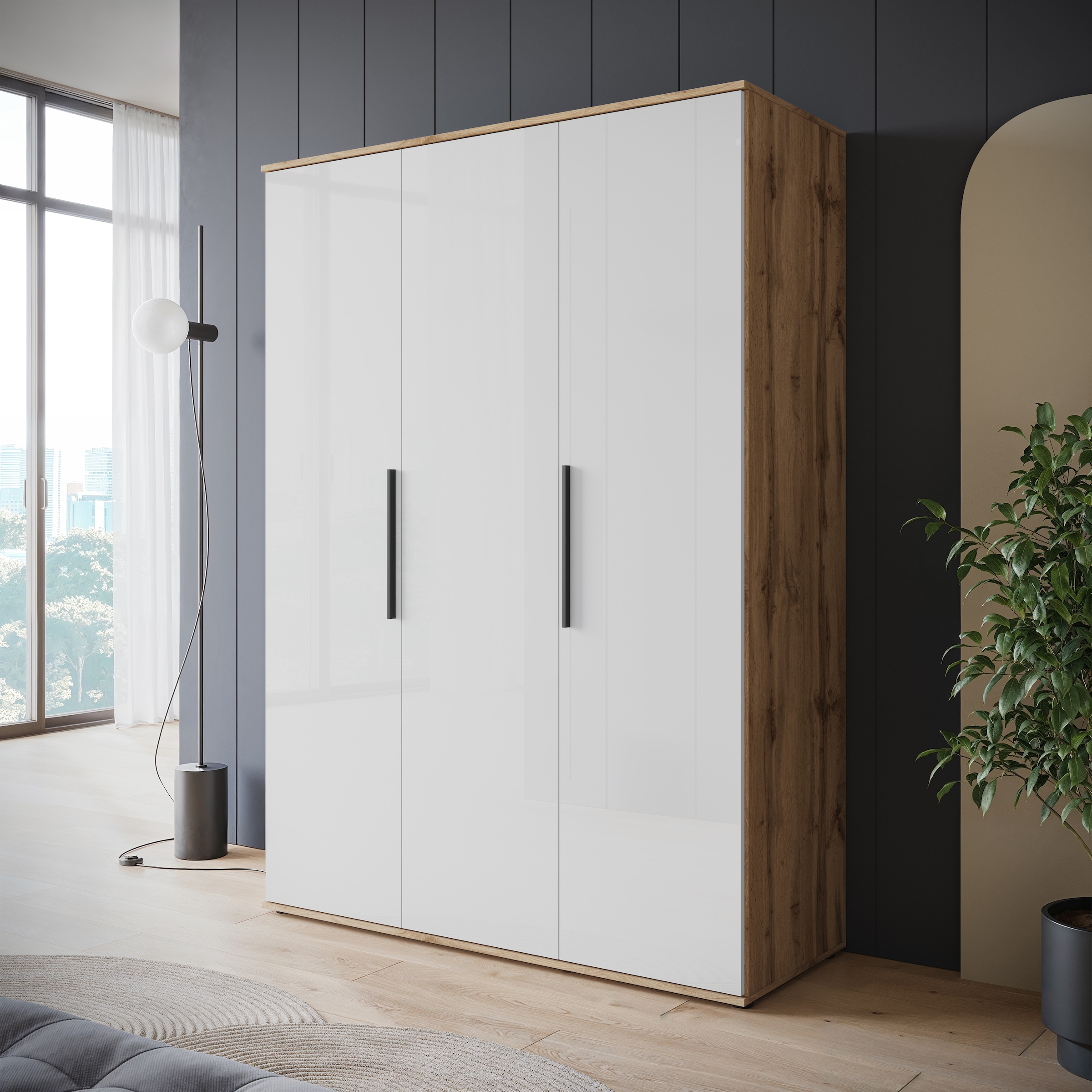 INOSIGN Kleiderschrank »LAGOS Wäscheschrank, Garderobe, schwarze Griffe, Made in Europe«, Moderner Drehtürenschrank, FSC-zertifiziert, Schlafzimmerschrank