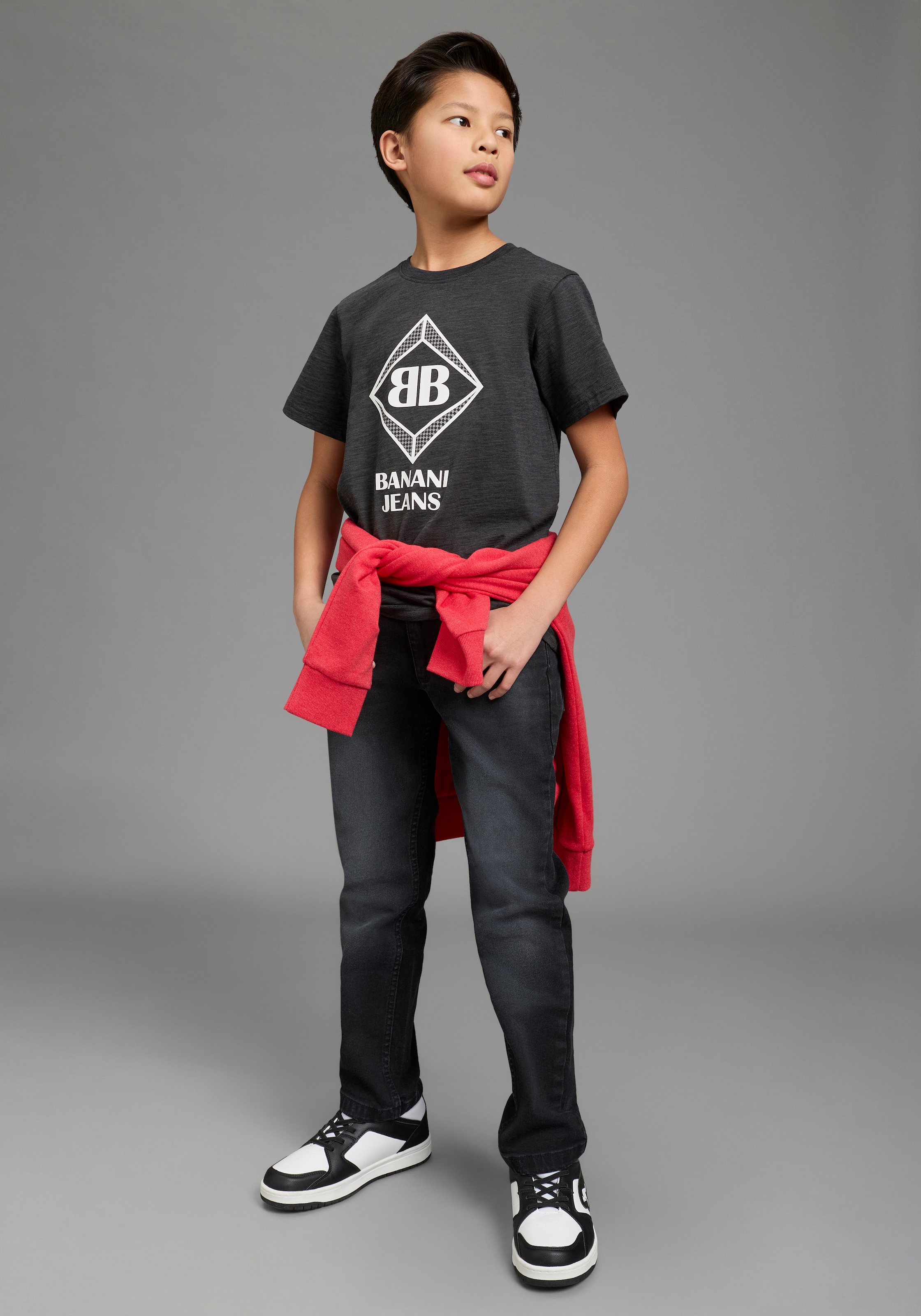 Bruno Banani T-Shirt »Shirt in Melangeware und Logo-Print für Jungen« Basic Passform, Kurzarm, Rundhalsausschnitt, aus Baumwolle