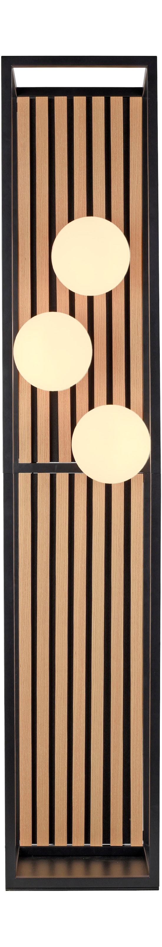 my home Stehlampe »Erinette Akustikpaneele mit Glaskugeln« E14 Warmweiß Holz, Akustik, Paneele, Glas, opal matt weiß, Stehleuchte, Fußschalter