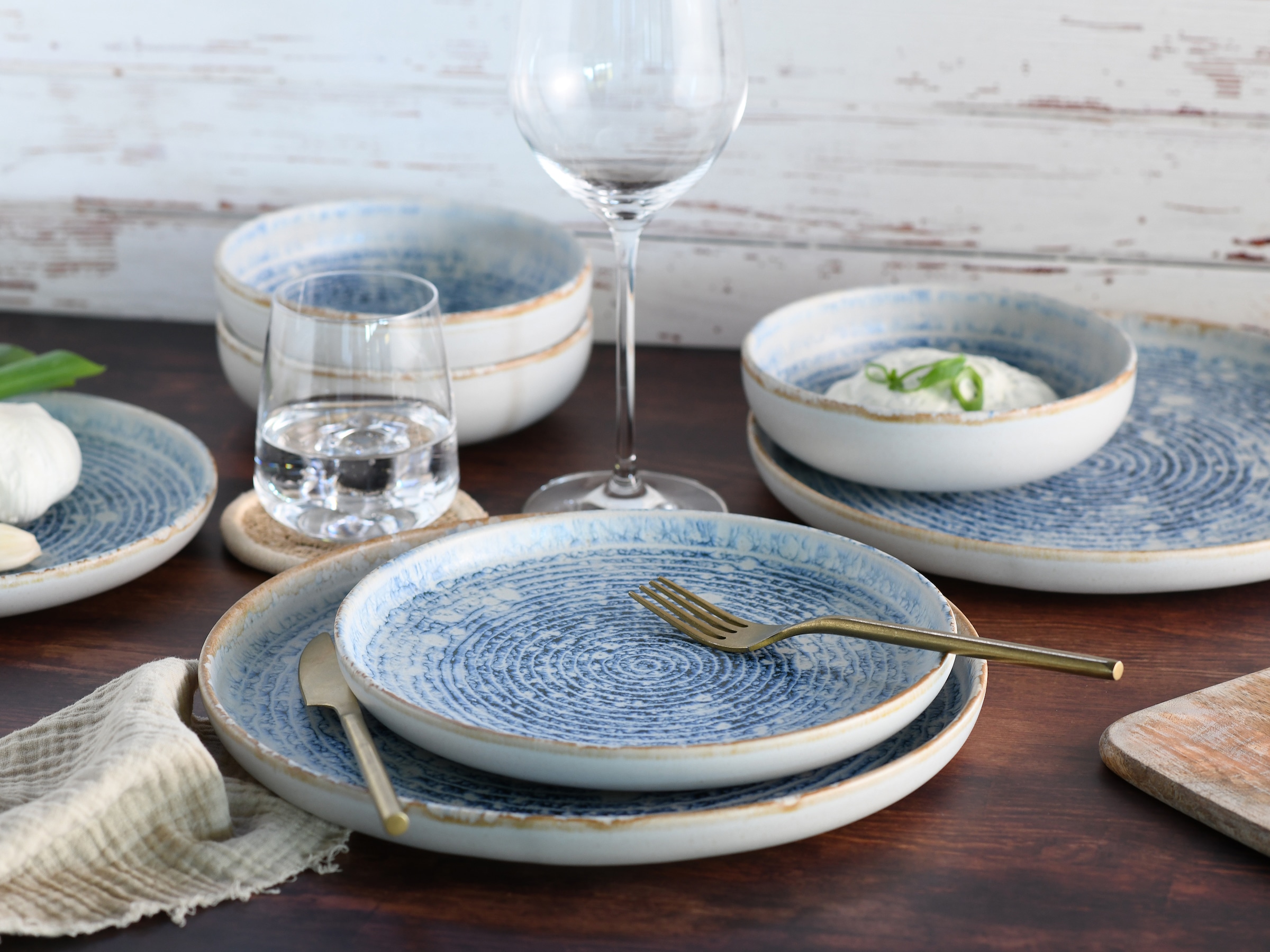 CreaTable Teller-Set »Uno Mykonos, Teller Set 12-tlg« Sommerlich, Vintage Style, Reaktivglasur