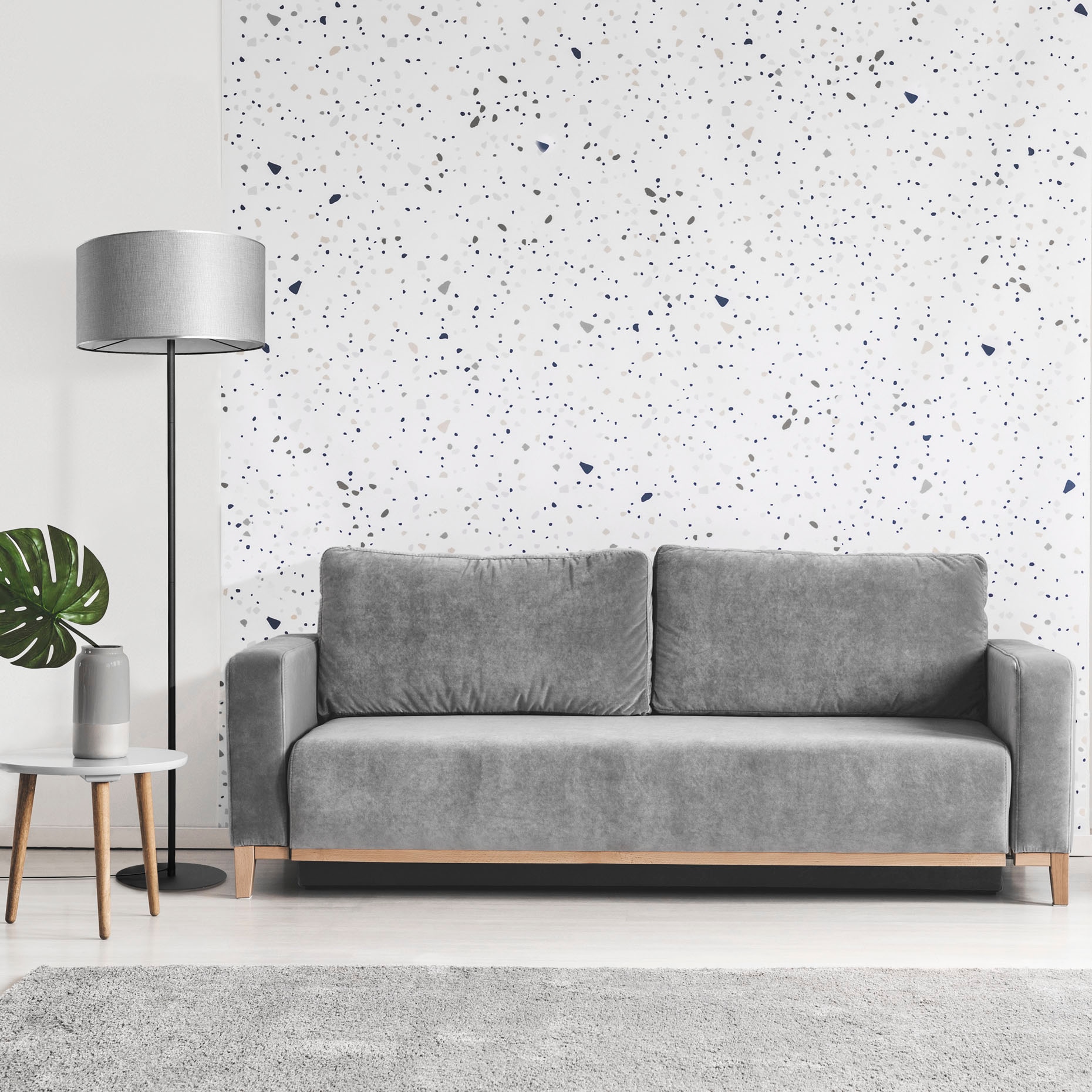 Paco Home Stehlampe »LUCA CANVAS UNI COLOR« E27 Lampenschirm Stoff Wohnzimmer Leselampe Büro E27 Stehlampe Skandi