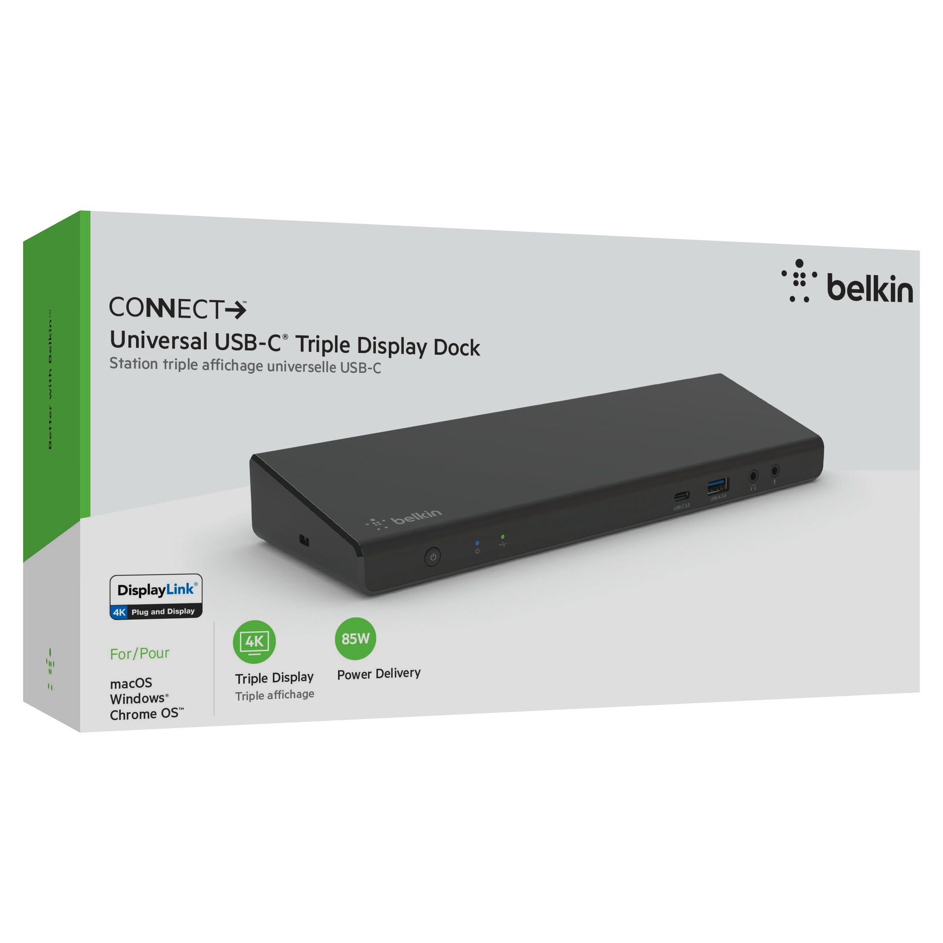Belkin USB-Verteiler »USB-C Display Link Dock, Triple display support up to 4K«, HDMI, DP, USB C, USB A, GbE, Audio, PD 85 W, Mac/PC/Chrome compatible