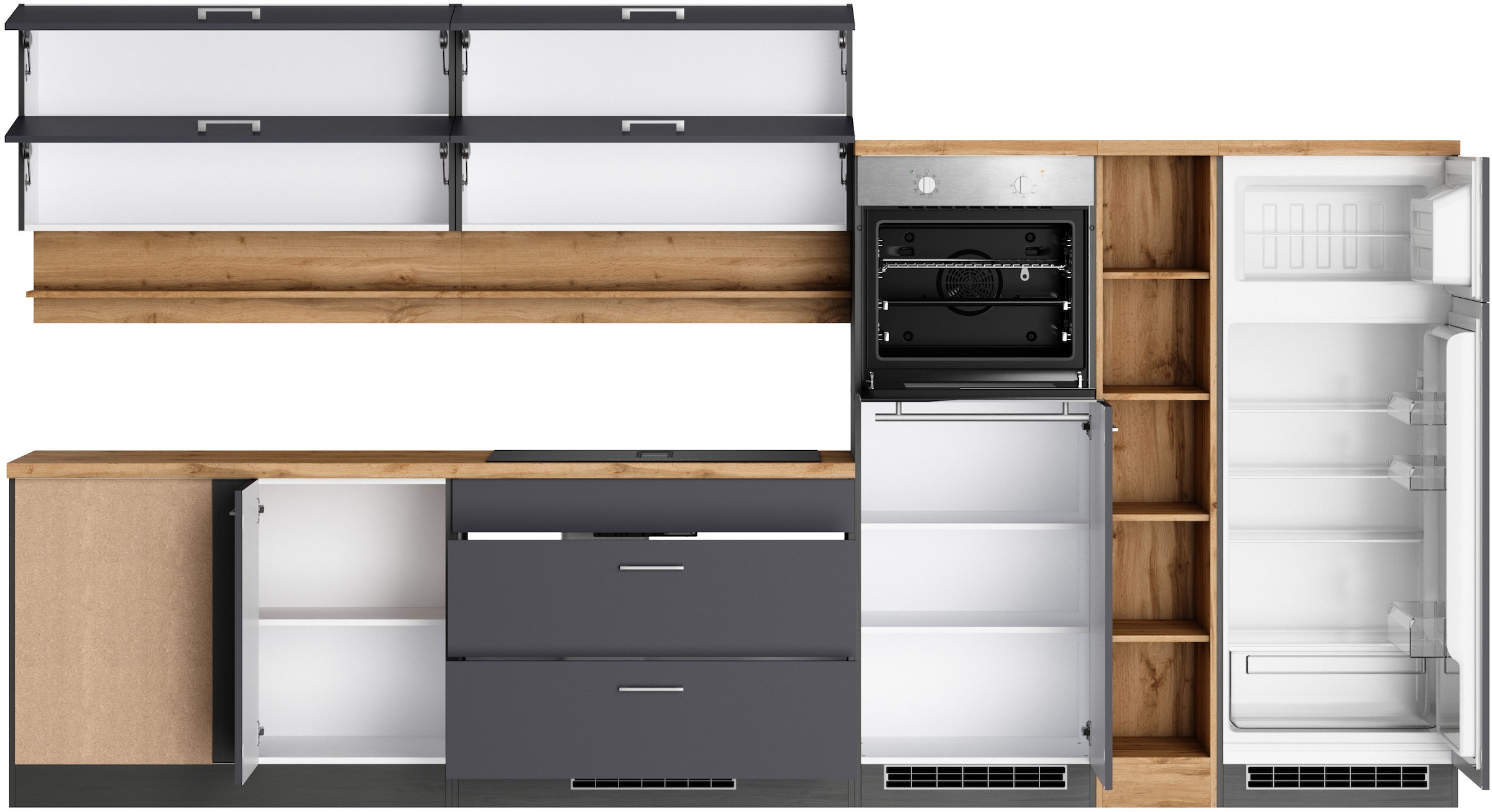 KOCHSTATION Winkelküche »KS-Milan, optional mit Muldenlüfter« Stellbr.360/220 cm, wahlweise mit E-Geräten, Kochfeld mit Dunstabzug