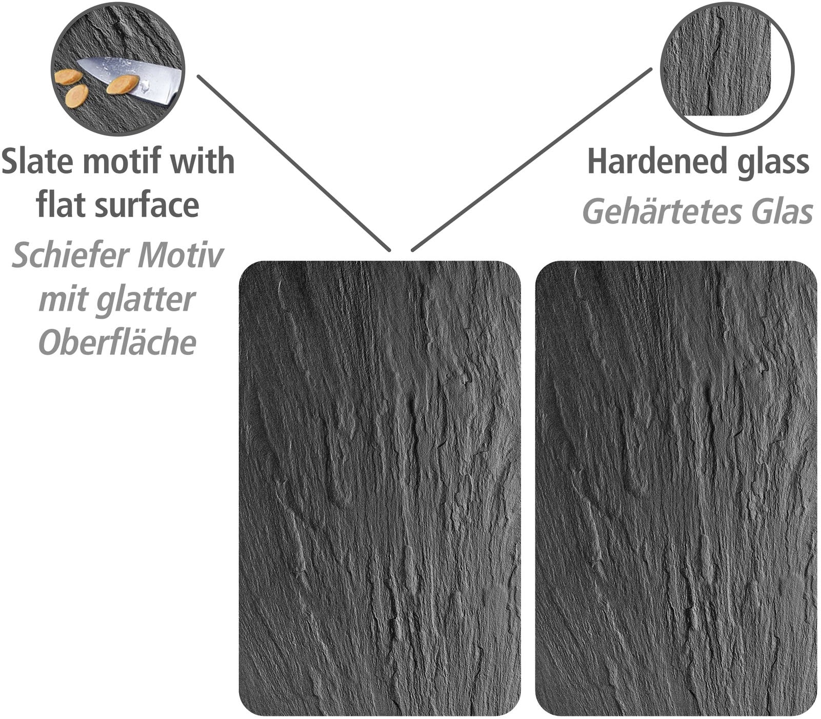 WENKO Herdblende-/Abdeckplatte »Universal Modell Schiefer«, (Set, 2 tlg.), Herdabdeckung für alle Herdarten, kratzfest, mit rutschfesten Füßen