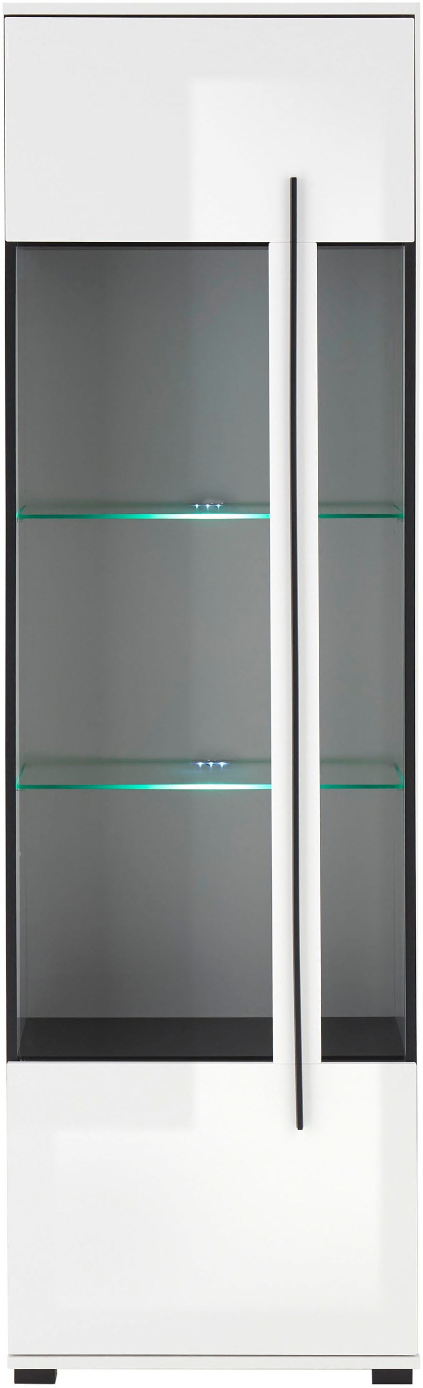 INOSIGN Vitrine »Cantara, Vitrinenschrank in Eiche Evoke oder weiß, Standvitrine«, schwarzer Stangengriff, ausreichend Stauraum, vielseitig einsetzbar