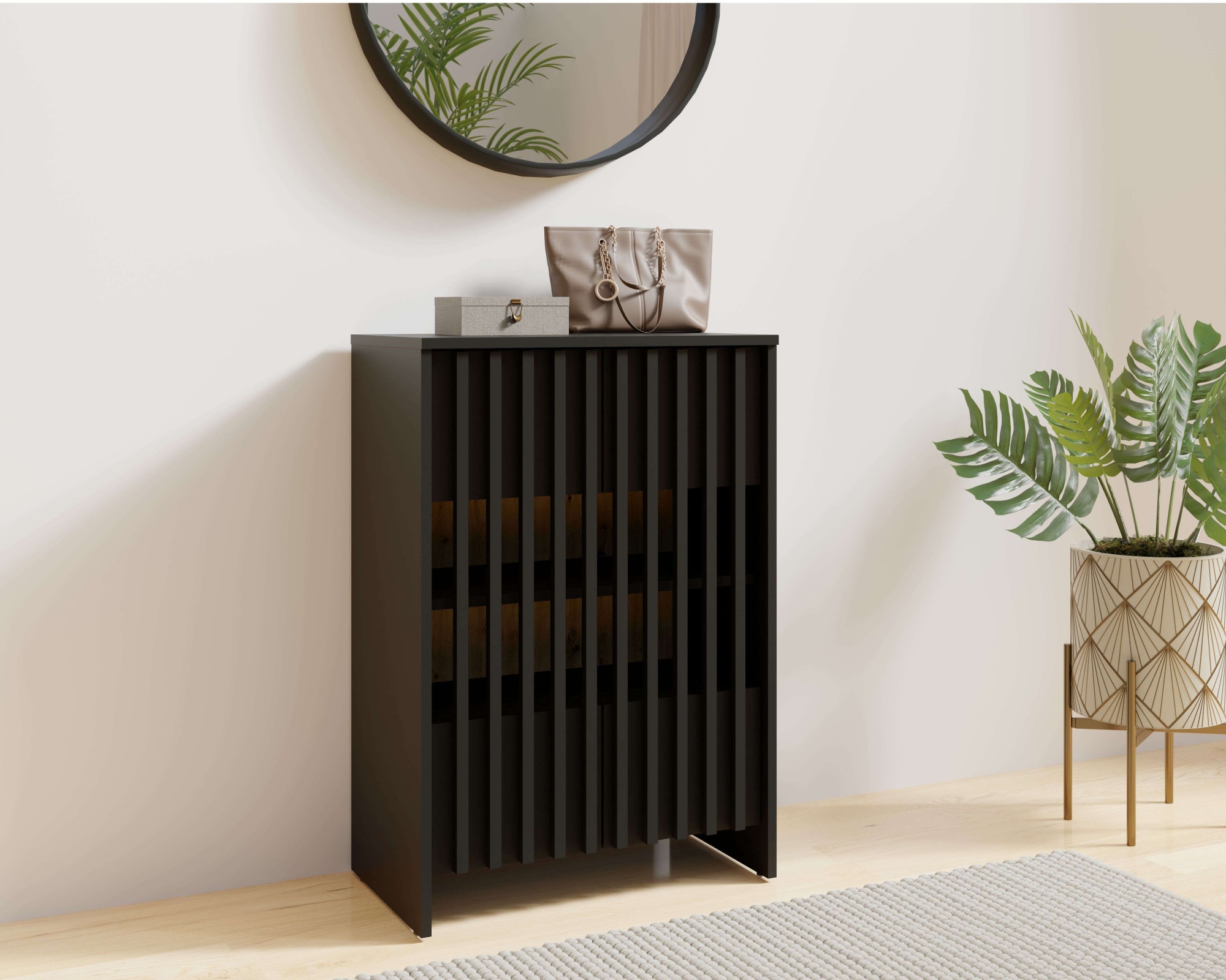 Home affaire Schuhschrank »MURET Schuhregal mit vier Fächer und zwei Türen, Lamellenfronten« Schuhkommode mit viel Stauraum, Maße B/T/H: 60/35,4/87 cm