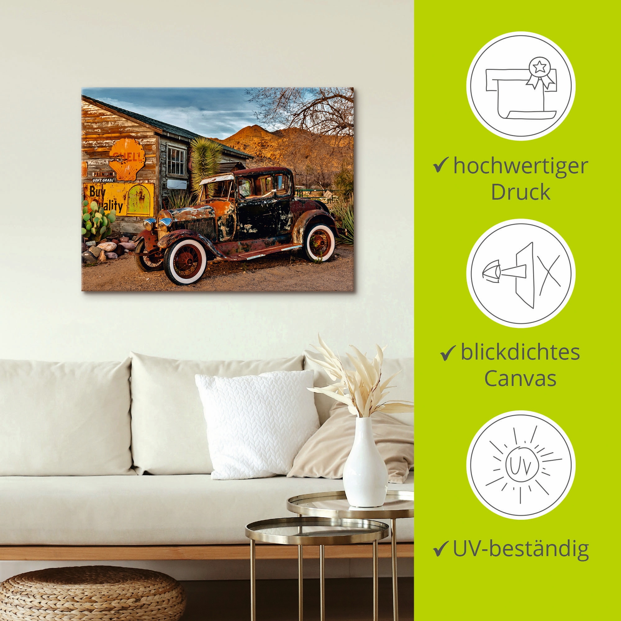 Artland Leinwandbild »Oldtimer Route 66 Hackberry« Auto 1 Stk. tlg. auf Holzrahmen gespannt