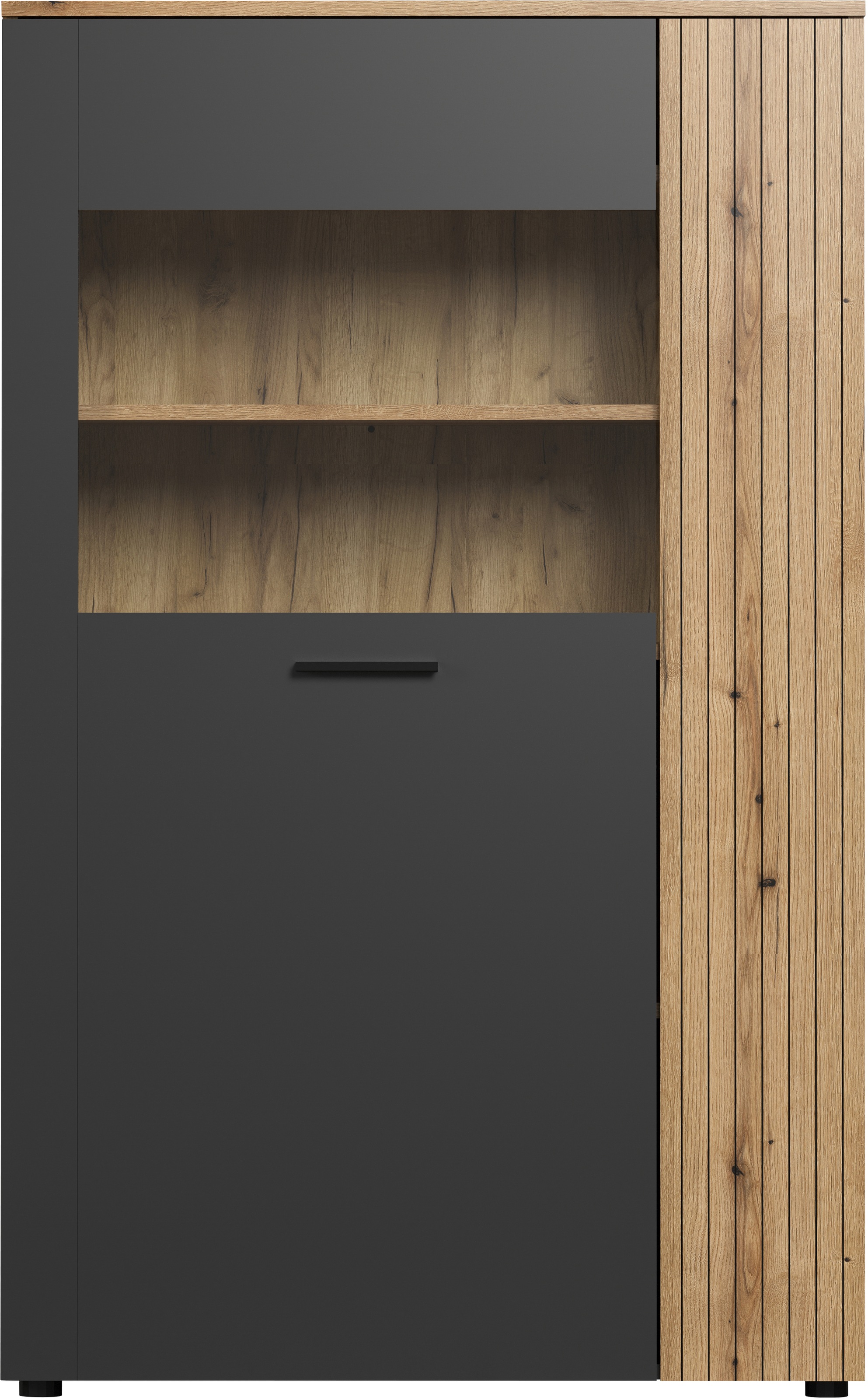 INOSIGN Highboard »Estepona«, (1 St.), Vitrine mit Rillenoptik - Türen links oder rechts montierbar