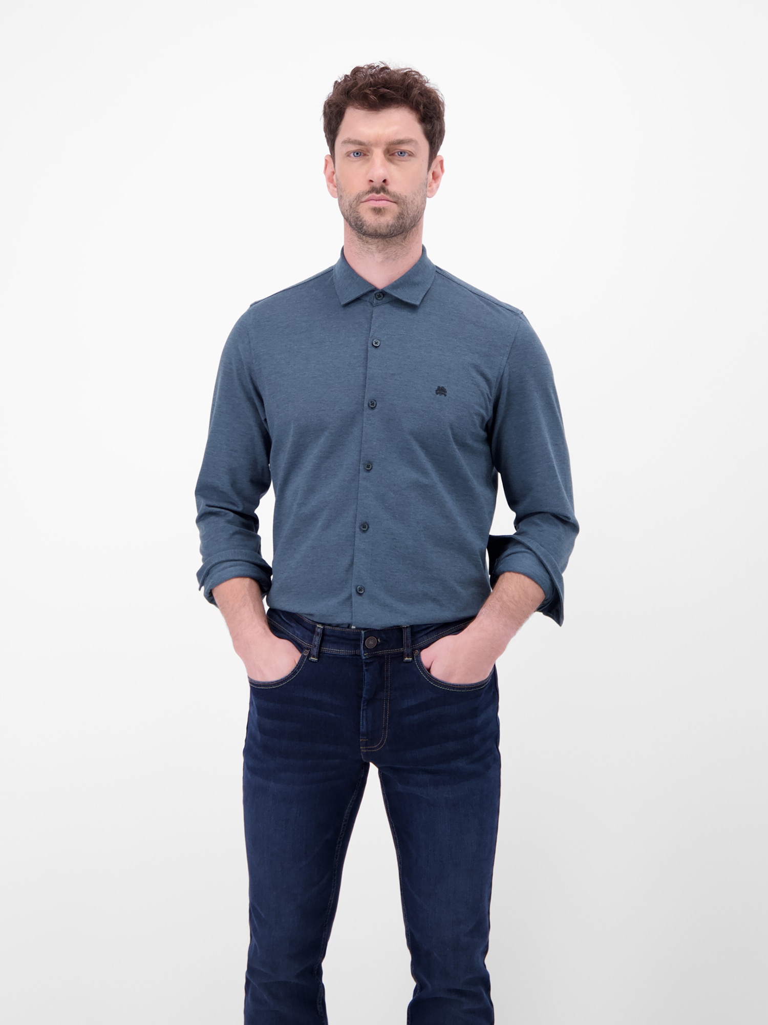 LERROS Langarmhemd »Jerseyhemd mit 2-Knopf-Manschette und Kentkragen«