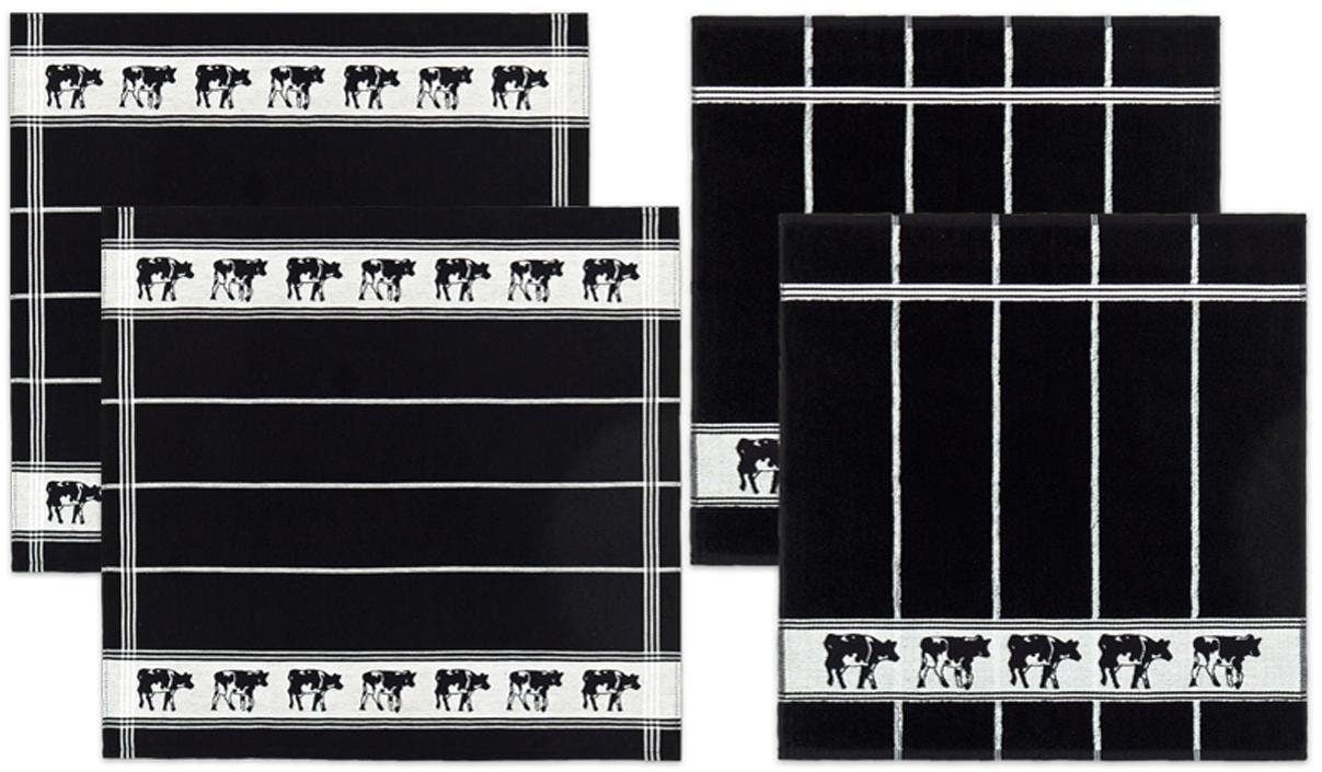 Geschirrtuch »Zwart Bont«, (Set, 4 tlg.), Combiset: 2 Küchentücher & 2 Geschirrtücher
