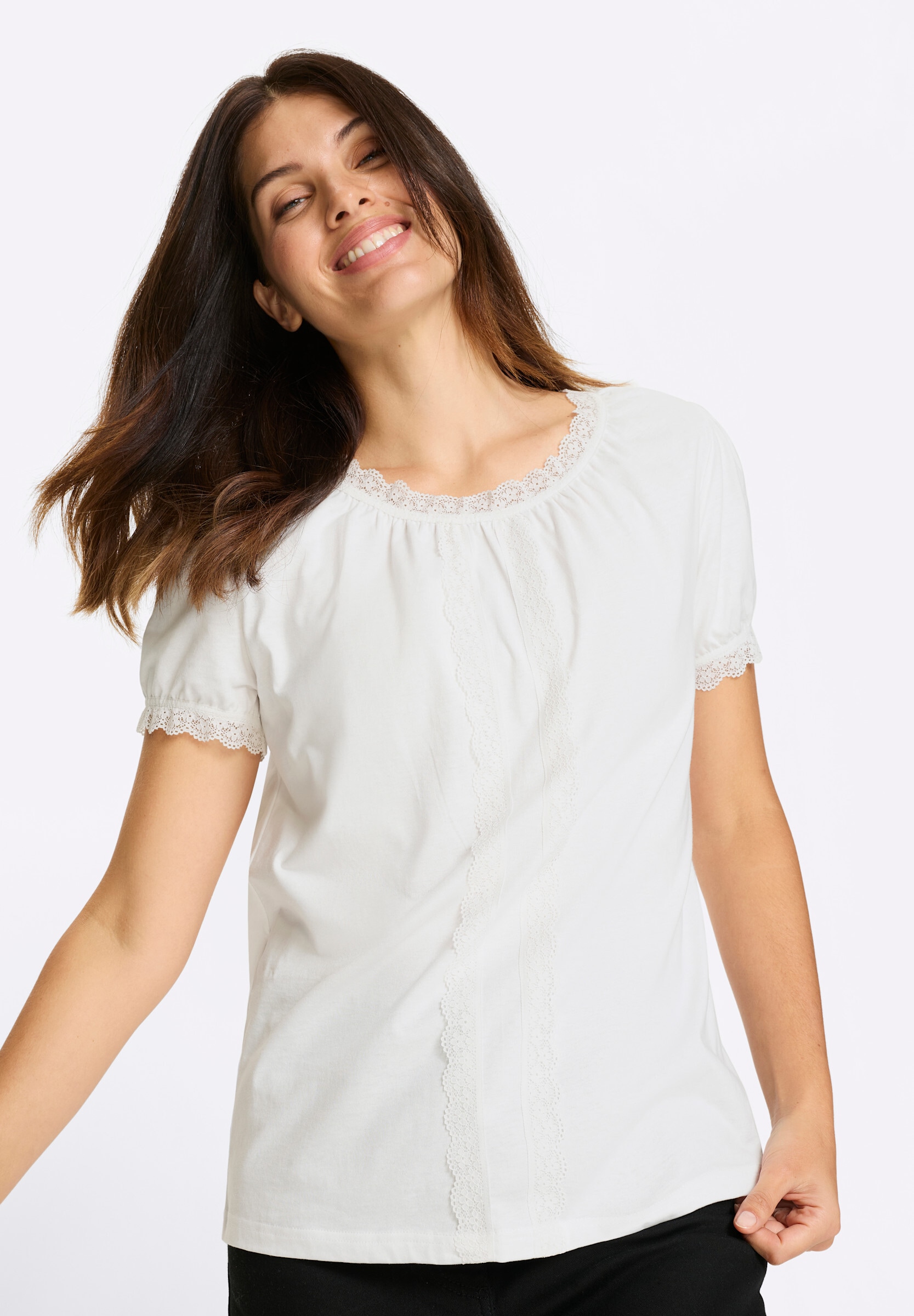 Sieh an! Trachtenshirt »Trachtenshirt Trachtenshirt mit Spitzen-Verzierung«