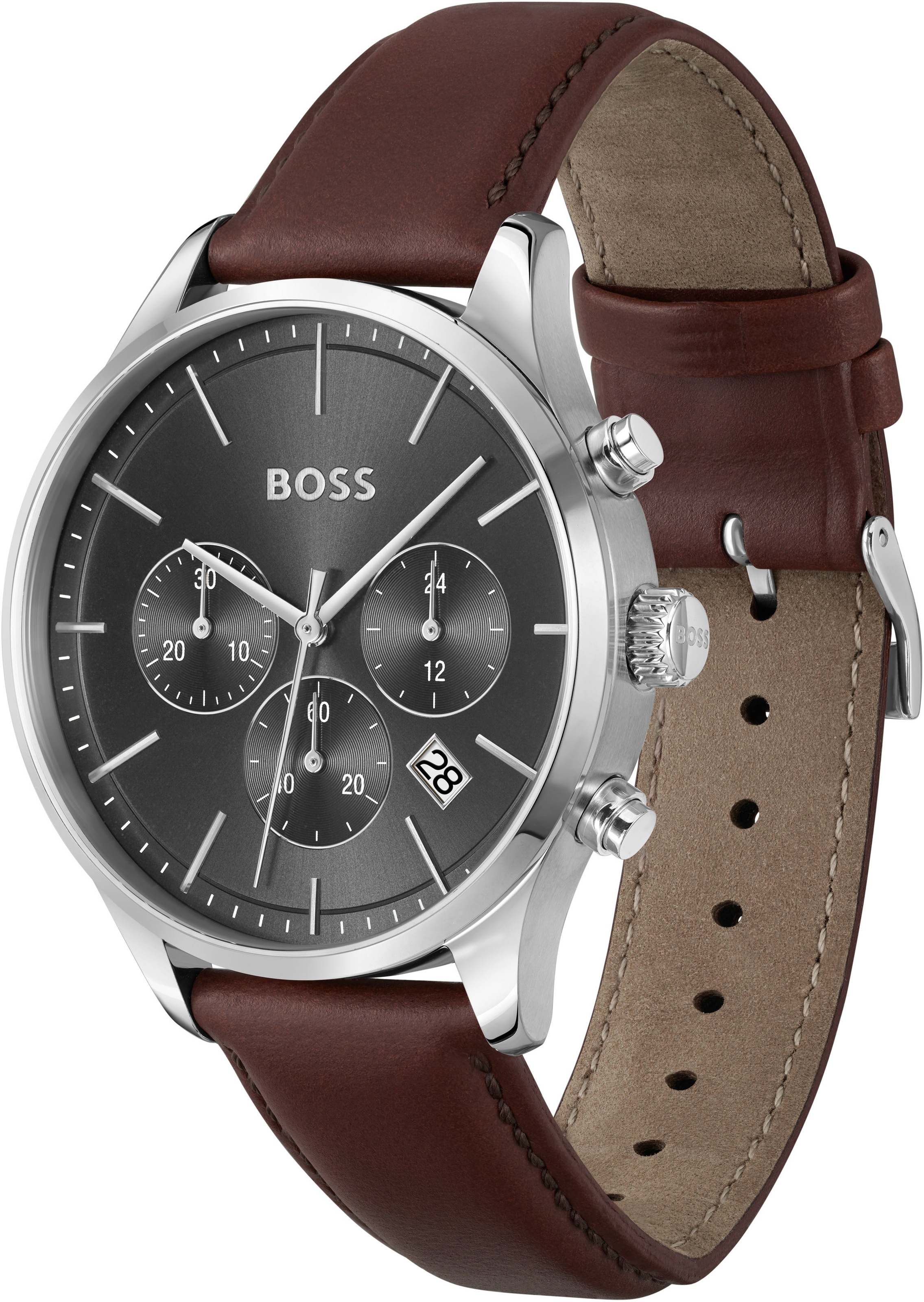 BOSS Chronograph »AVERY«, Quarzuhr, Herrenuhr, Armbanduhr, Stoppfunktion, Lederarmband