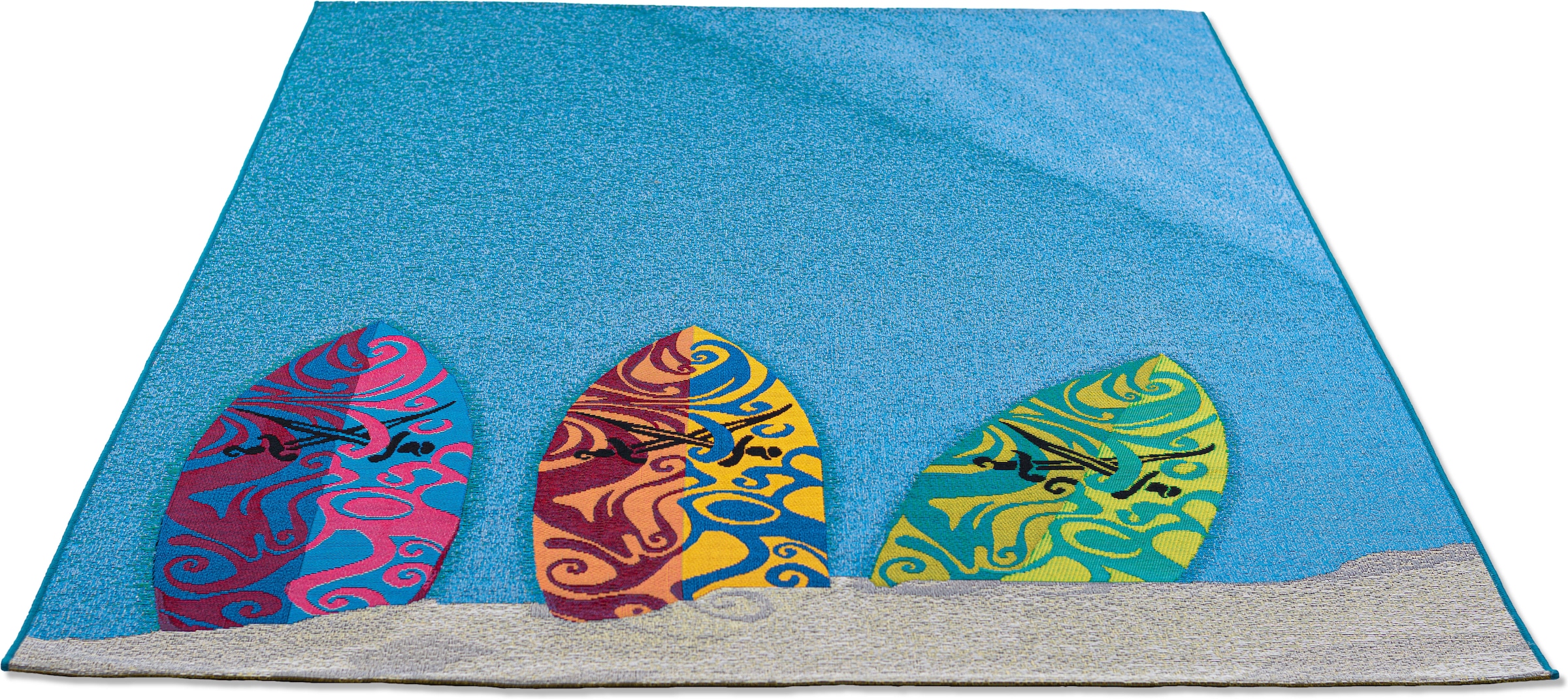 Sansibar Teppich »Rantum Beach SA-018« rechteckig 5 mm Höhe Flachgewebe, modernes Design, Surfboards, In- und Outdoor geeignet