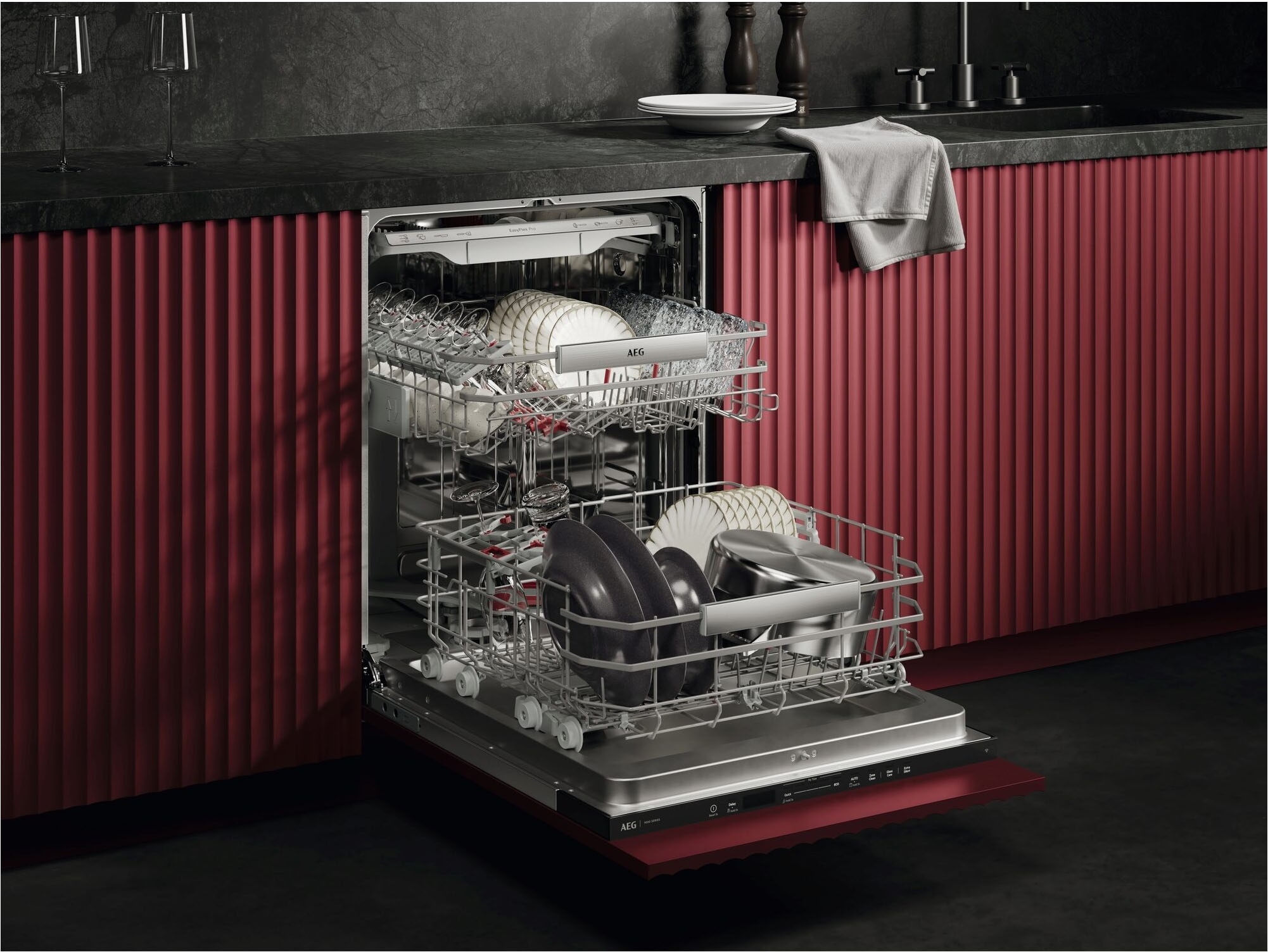 AEG vollintegrierbarer Geschirrspüler »GI9200X2TC« 8,4 l 14 tlg. Maßgedecke Leise Spülmaschine 38 dB kraftvoll gegen Eingebranntes EEK A-10 %