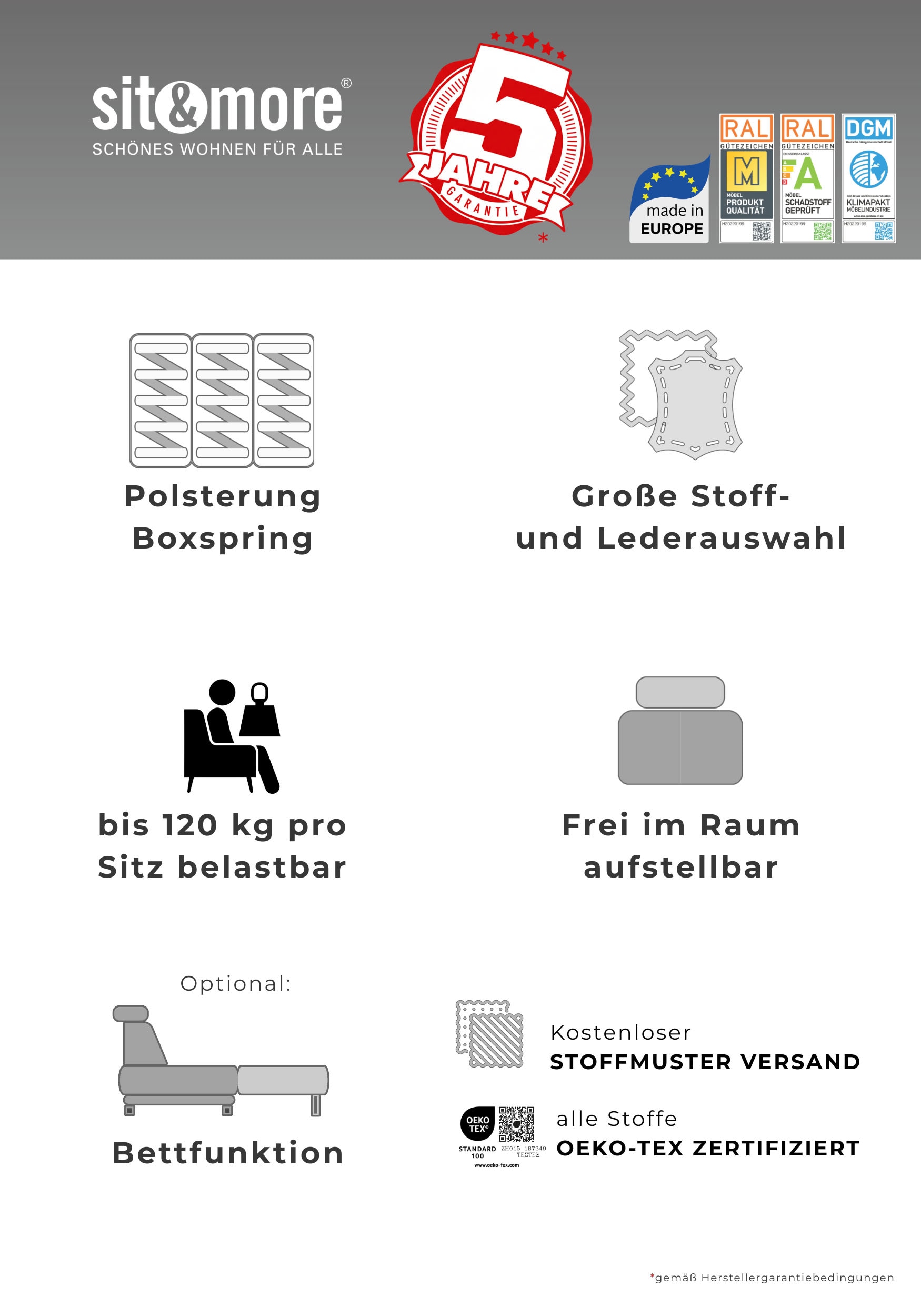 sit&more Wohnlandschaft »Ascara U-Form« inklusive Boxspring/Federkern-Polsterung, wahlweise mit Schlaffunktion