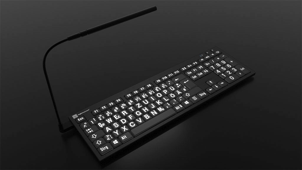 Logickeyboard Slimline-Tastatur »XL-Print White on Black DE (PC/Nero)«, (Ziffernblock-USB-Hub)