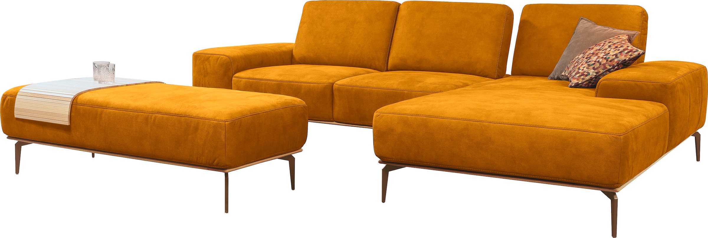W.SCHILLIG Ecksofa »run, Designsofa mit tollem Sitzkomfort, L-Form« mit Holzsockel, Füße in Bronze pulverbeschichtet, Breite 299 cm
