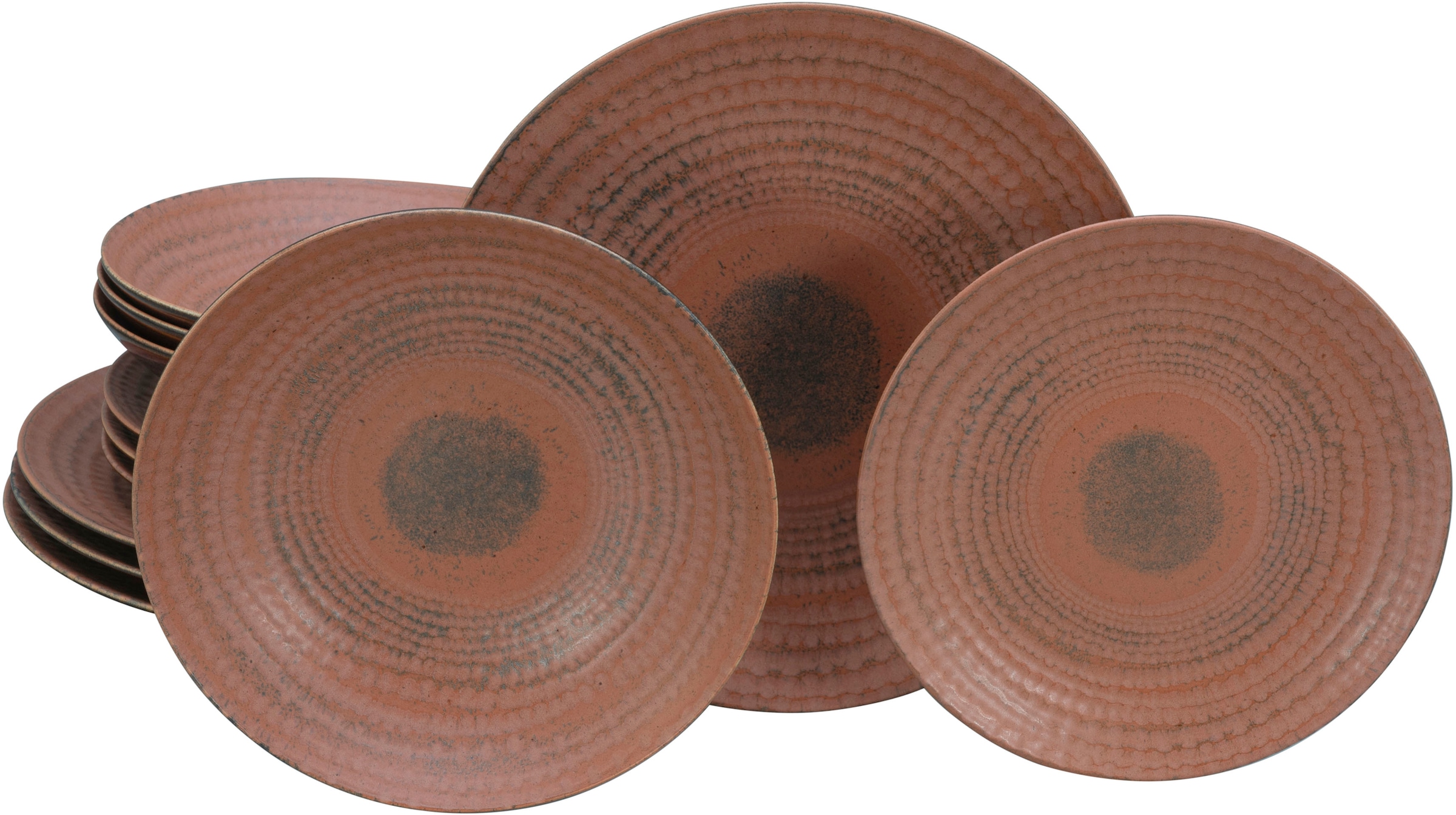 CreaTable Teller-Set »Neapel, Service 12-tlg.« Teller Set, Edles Tellerset, Vulkanoptik