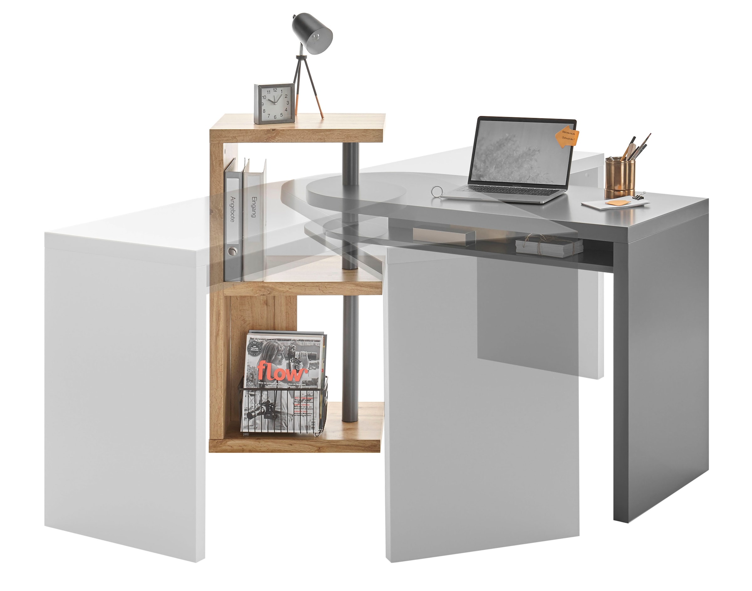 MCA furniture Schreibtisch »Moura«, mit Regalelment weiß hochglanz,  Tischplatte schwenkbar, Breite 145 cm bequem bestellen
