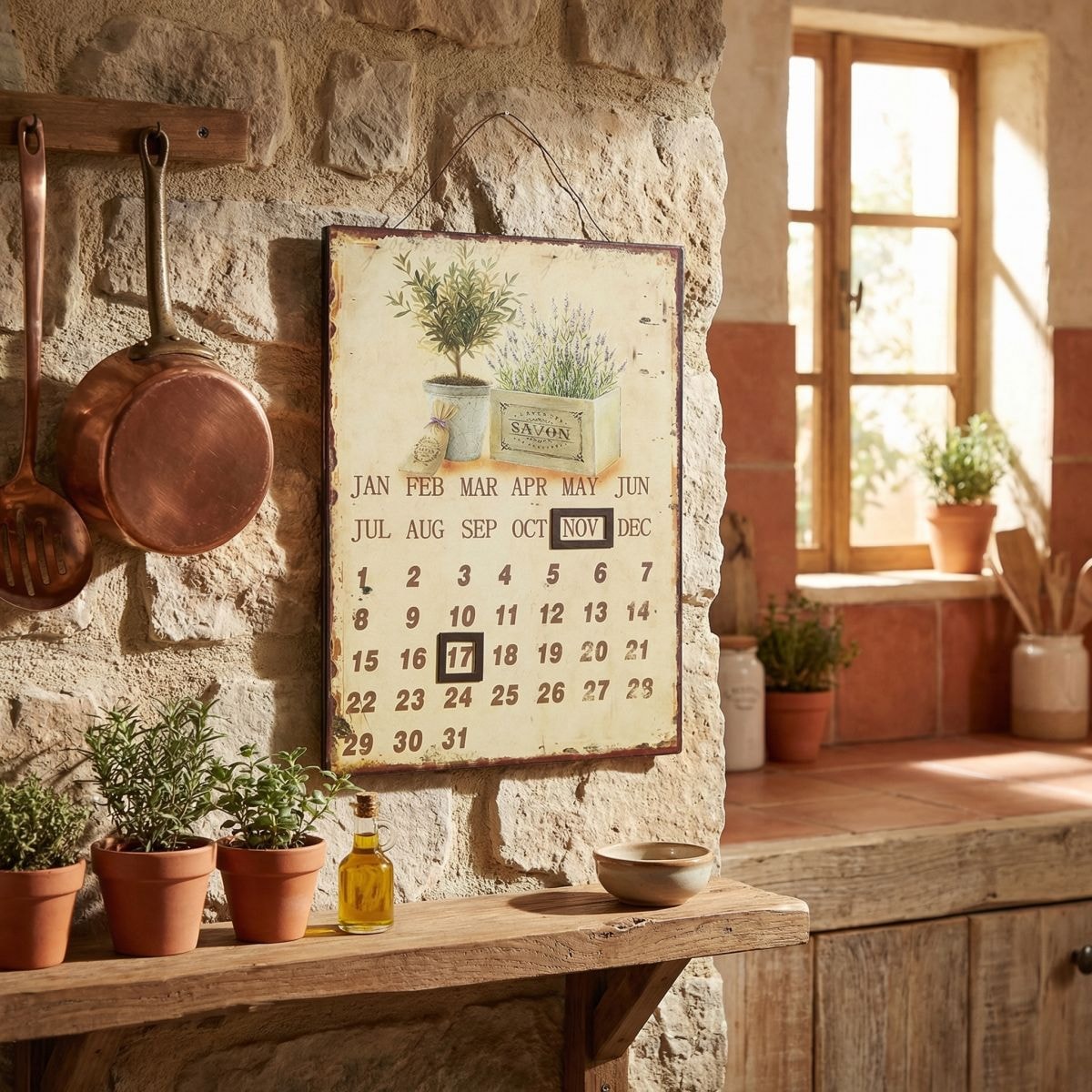 Ambiente Haus Bild »Metallbild Kalender - Lavendel 25x33cm« Blumen 1 Stk. tlg. Jahreskalender mit verstellbaren Magneten