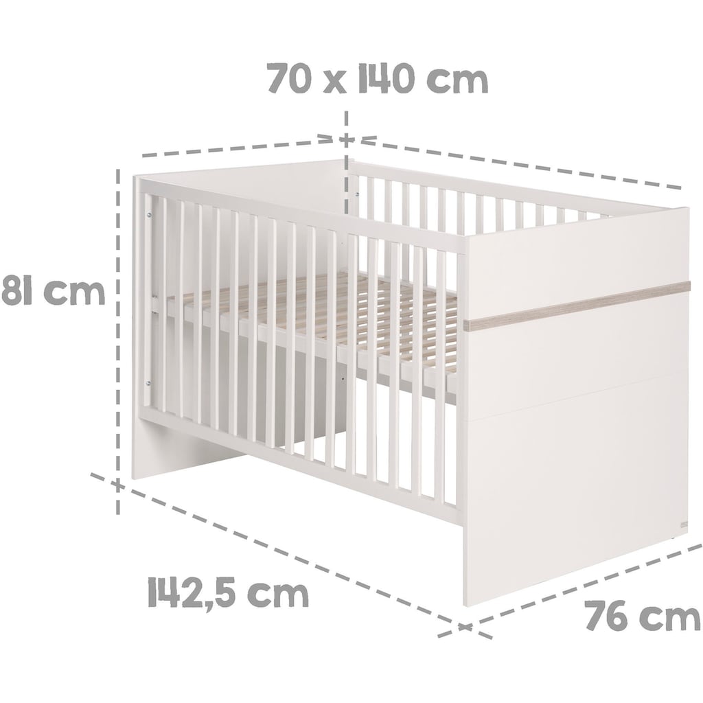 roba® Babyzimmer-Komplettset »Moritz«, (Set, 3 St., Kinderbett, Wickelkommode, Kleiderschrank), breit; mit Kinderbett, Schrank und Wickelkommode; Made in Europe