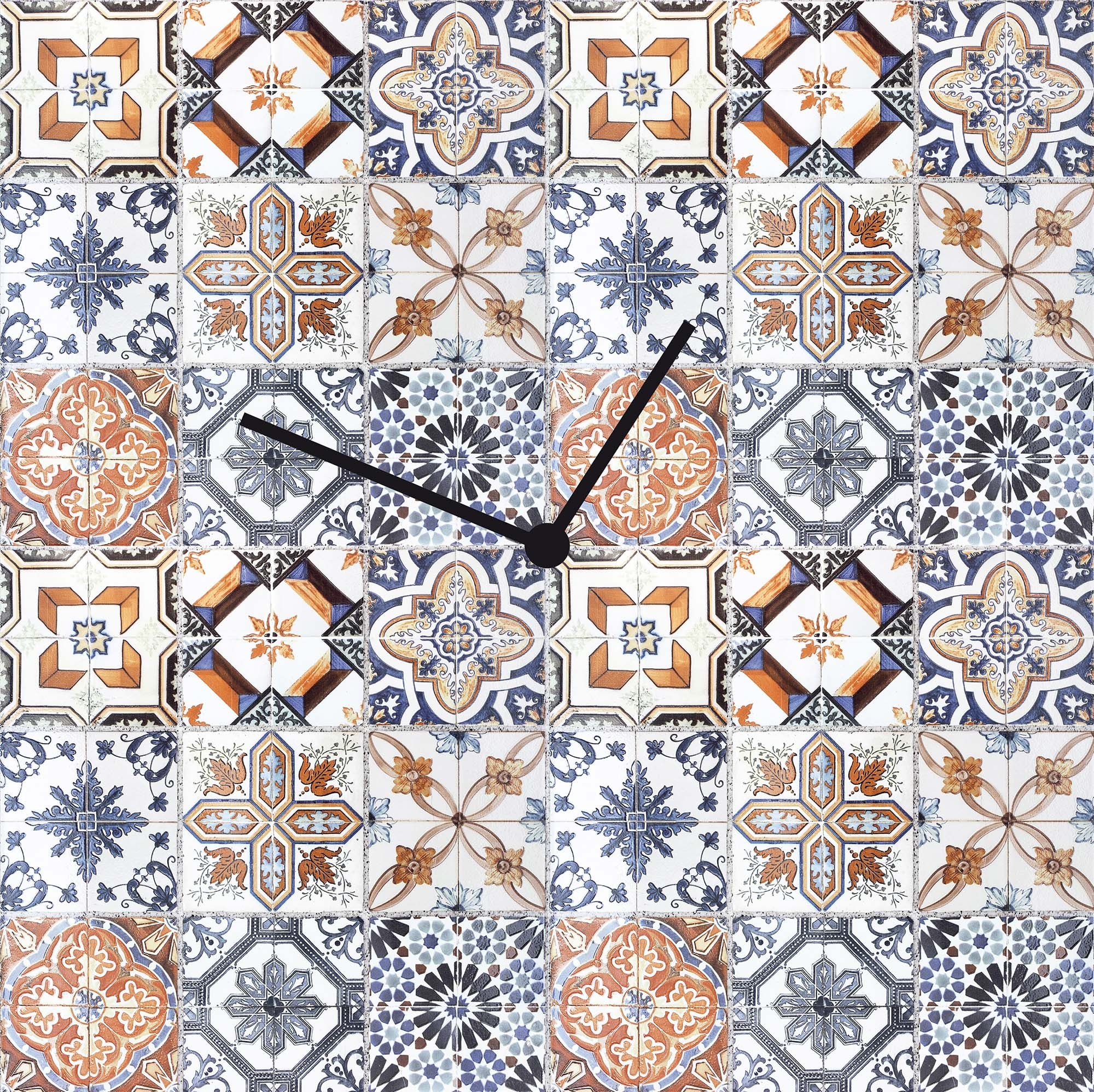 queence Wanduhr »Kacheln, Fliesenoptik«, Uhr, geräuschlos, Mosaik, Kachel, blau, beige, weiß