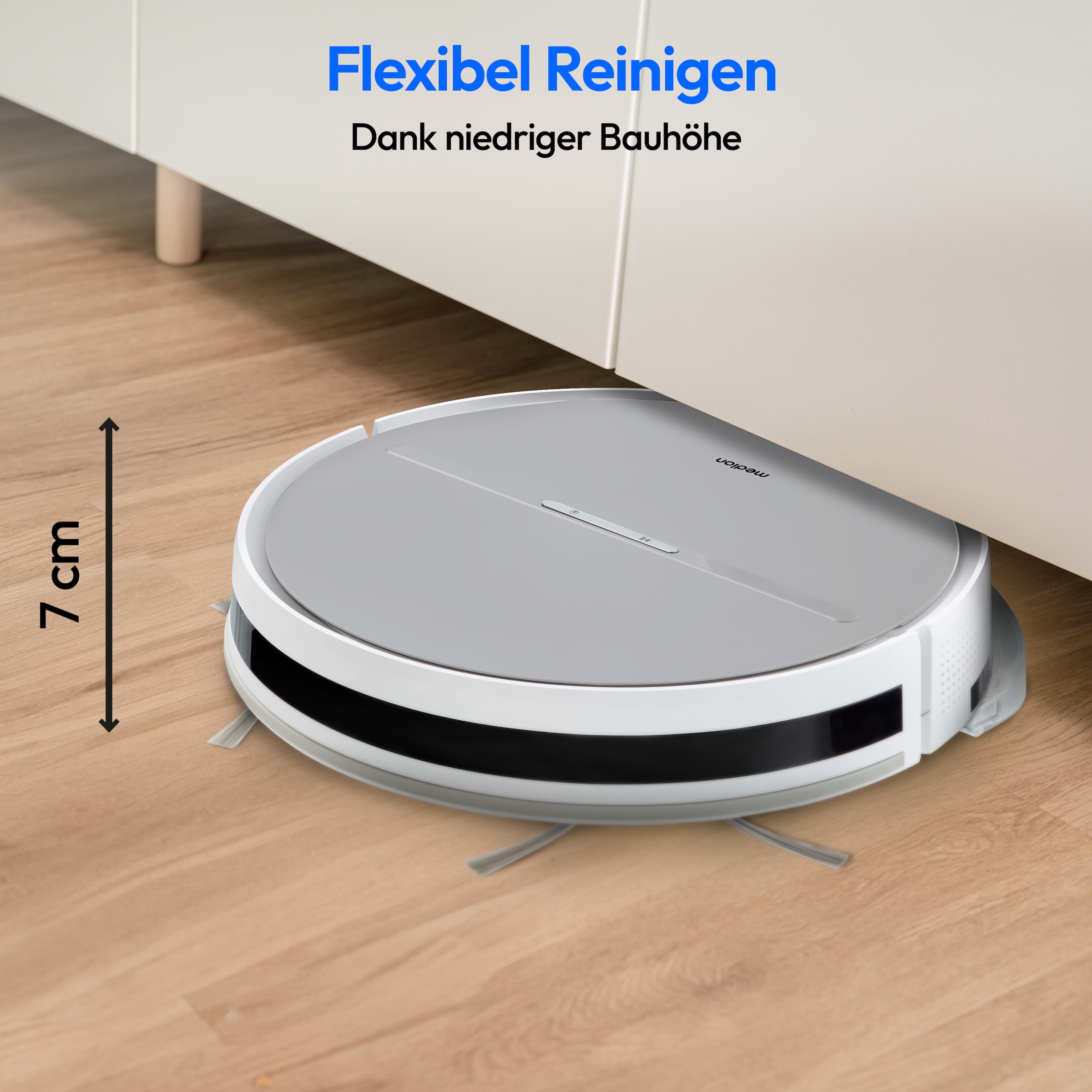 Medion® Saugroboter »E35 SW (MD 18035), Gyro-Navigation in S-Linien, 2 kPa Saugleistung«, Wischfunktion, 120 min Laufzeit, integriertes Zubehör