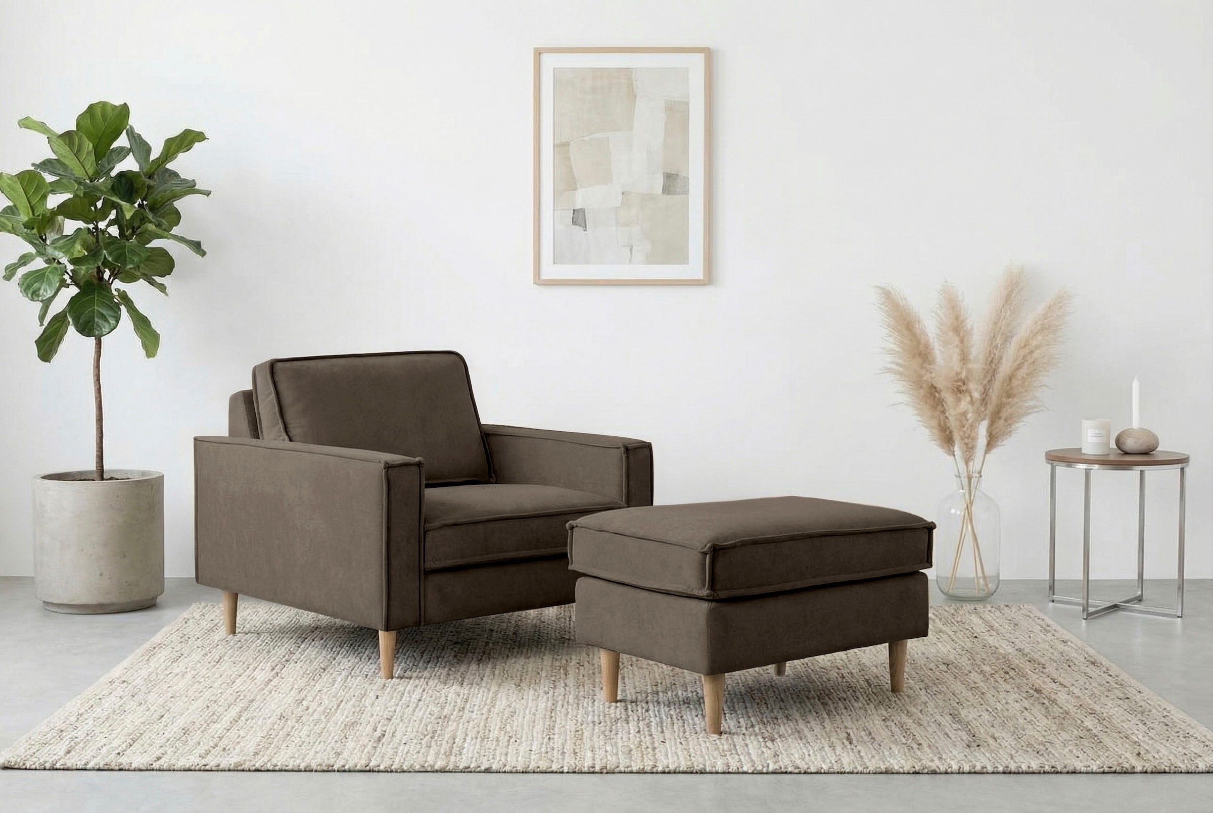 Home affaire Loveseat »Pinto Skandi 105 cm, Chenille, Struktur« mit Keder, Massivholzfüße Eiche geräuchert