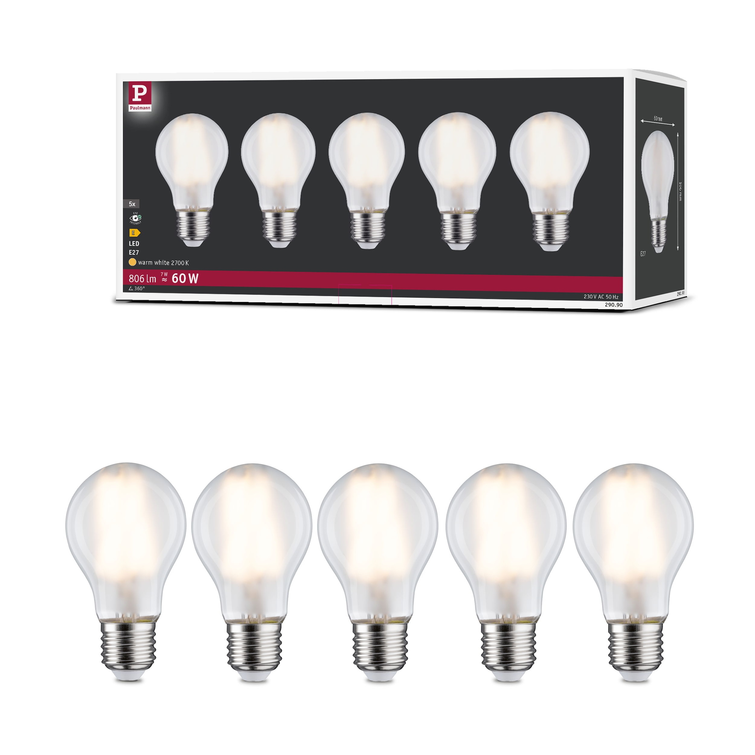 Paulmann LED-Leuchtmittel »5er Pack AGL 806lm 2700K matt 230V« E27 5 Stk. Warmweiß